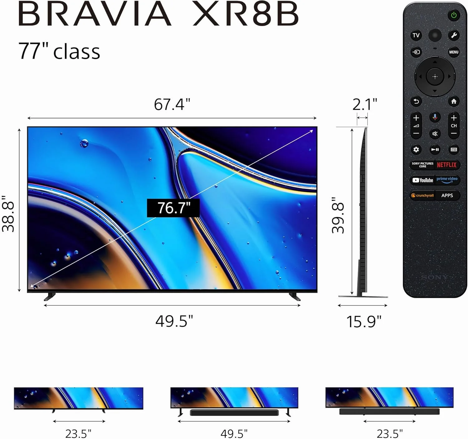 Sony 77 Inch OLED 4K Ultra HD TV BRAVIA XR8B Smart Google TV with Dolby Vision HDR and Exclusive Features for PlayStation® 5 (K-77XR8B), 2025 Model