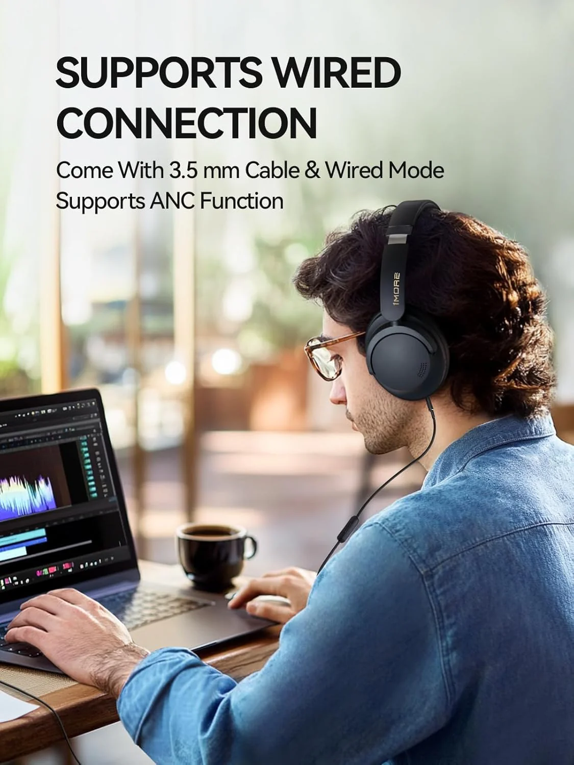 1MORE SonoFlow Pro HQ51 Active Noise Cancelling Headphones, 4X Voice Reduction, LDAC Hi-Res Audio, 12 Custom EQ, 100H Playtime, Bluetooth 5.4, Comfort Fit Over Ear Headset for Home Office Travel