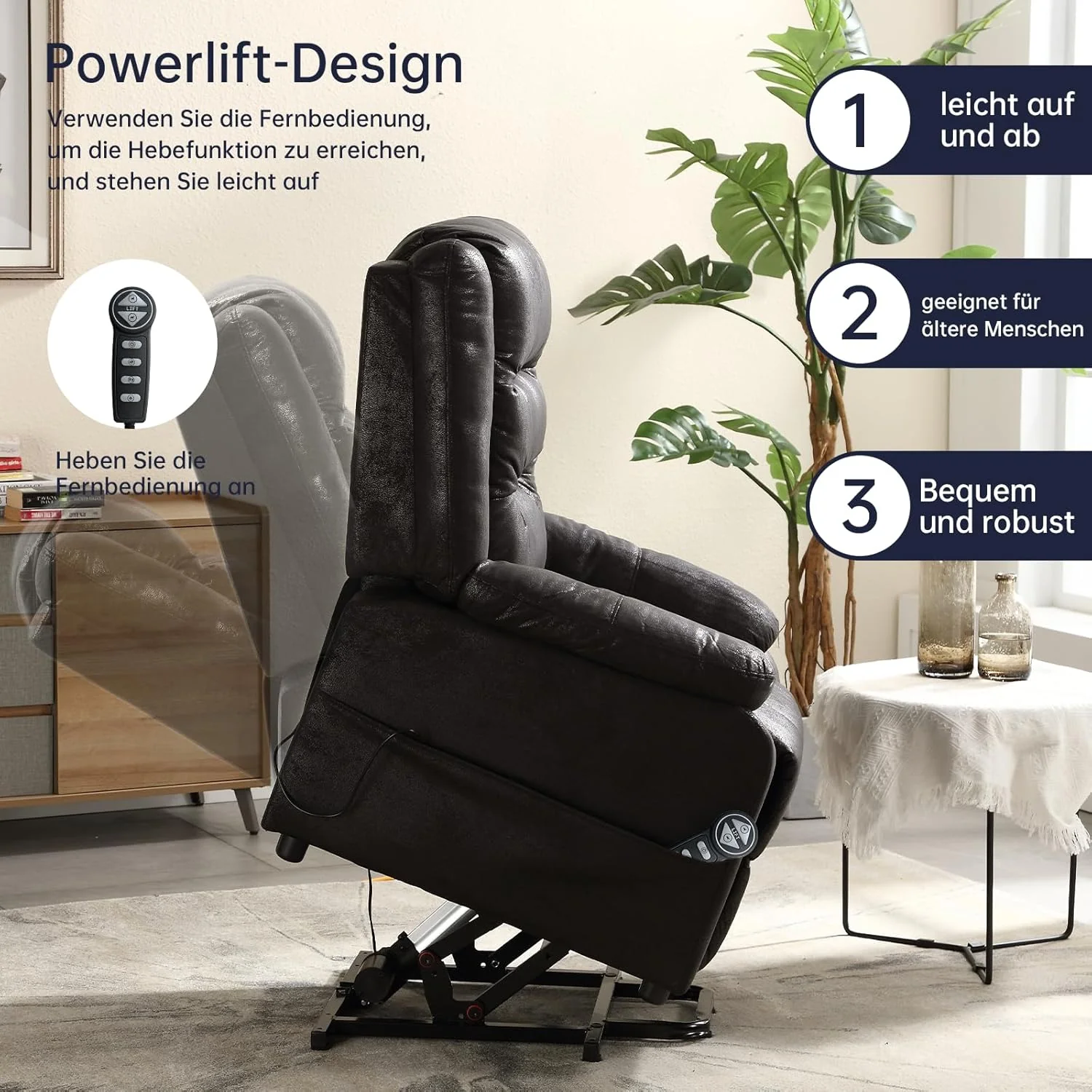 Electric TV chair with standing assistance, massage chair with heating function, adjustable remote control with lying function, sleep function and feet, weighing 220 kilograms, black suede