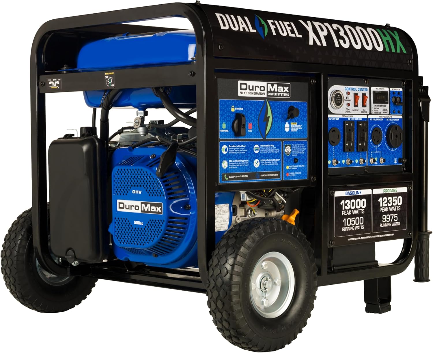 DuroMax XP13000HX Dual Fuel Portable Generator - 13000 Watt Gas or Propane Powered