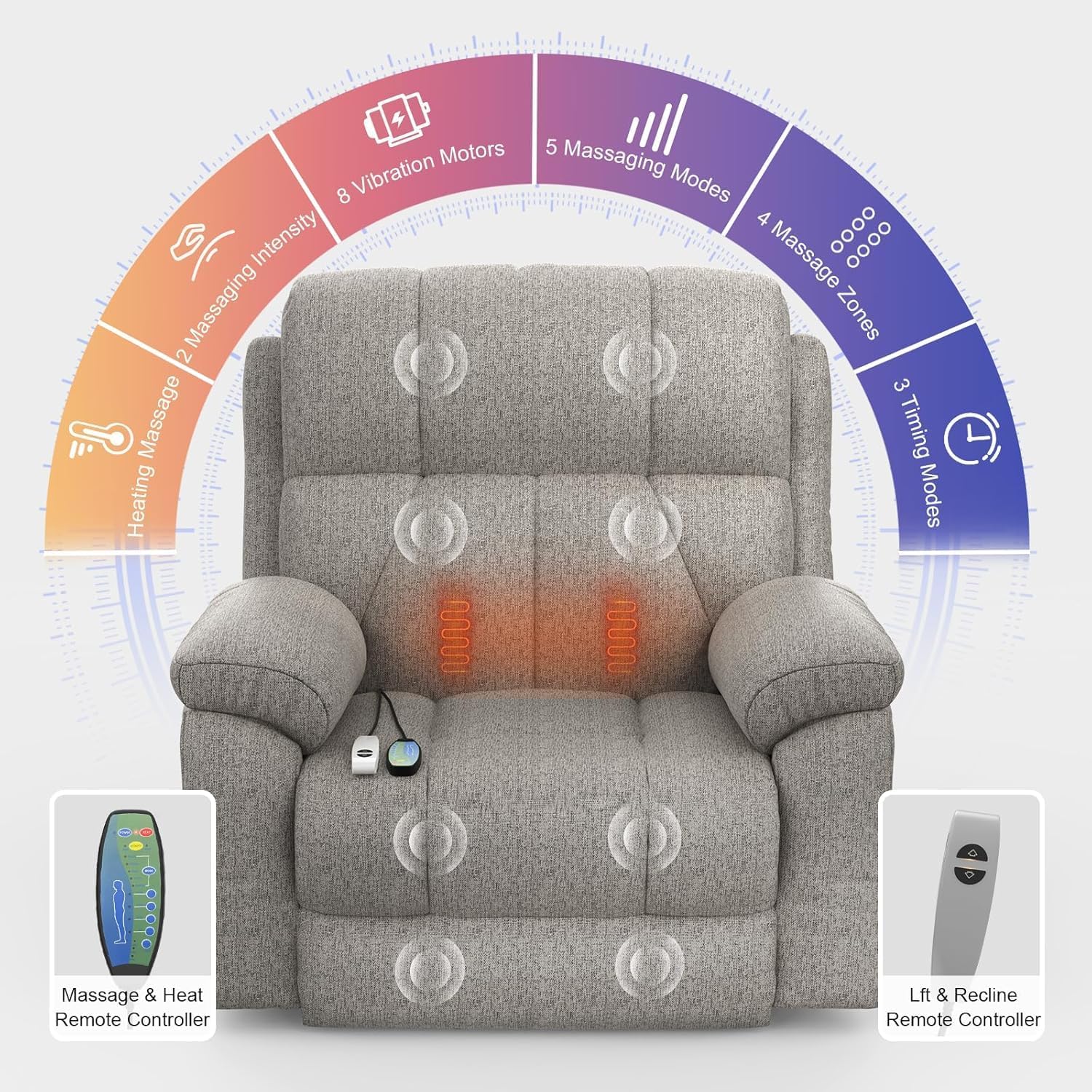 TV armchair, relaxation armchair, electric massage chair, with lounge chair function, standing assistance, massage heating, foot part, 2 side pocket drink racks, C-shaped and USB ports, lounge chair TV armchair living room