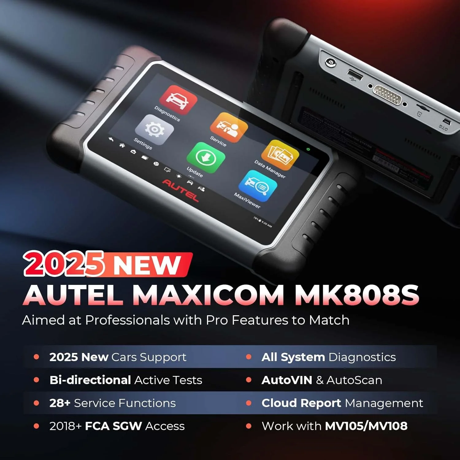 Autel MaxiCOM MK808S Scanner, 2025 Bidirectional Scan Tool Same as MK808BT Pro MX808S, 28+ Resets,Active Test,AutoAuth, All System Diagnostic, Injector Coding, Android 11, Update Of MK808 MX808 MK808Z