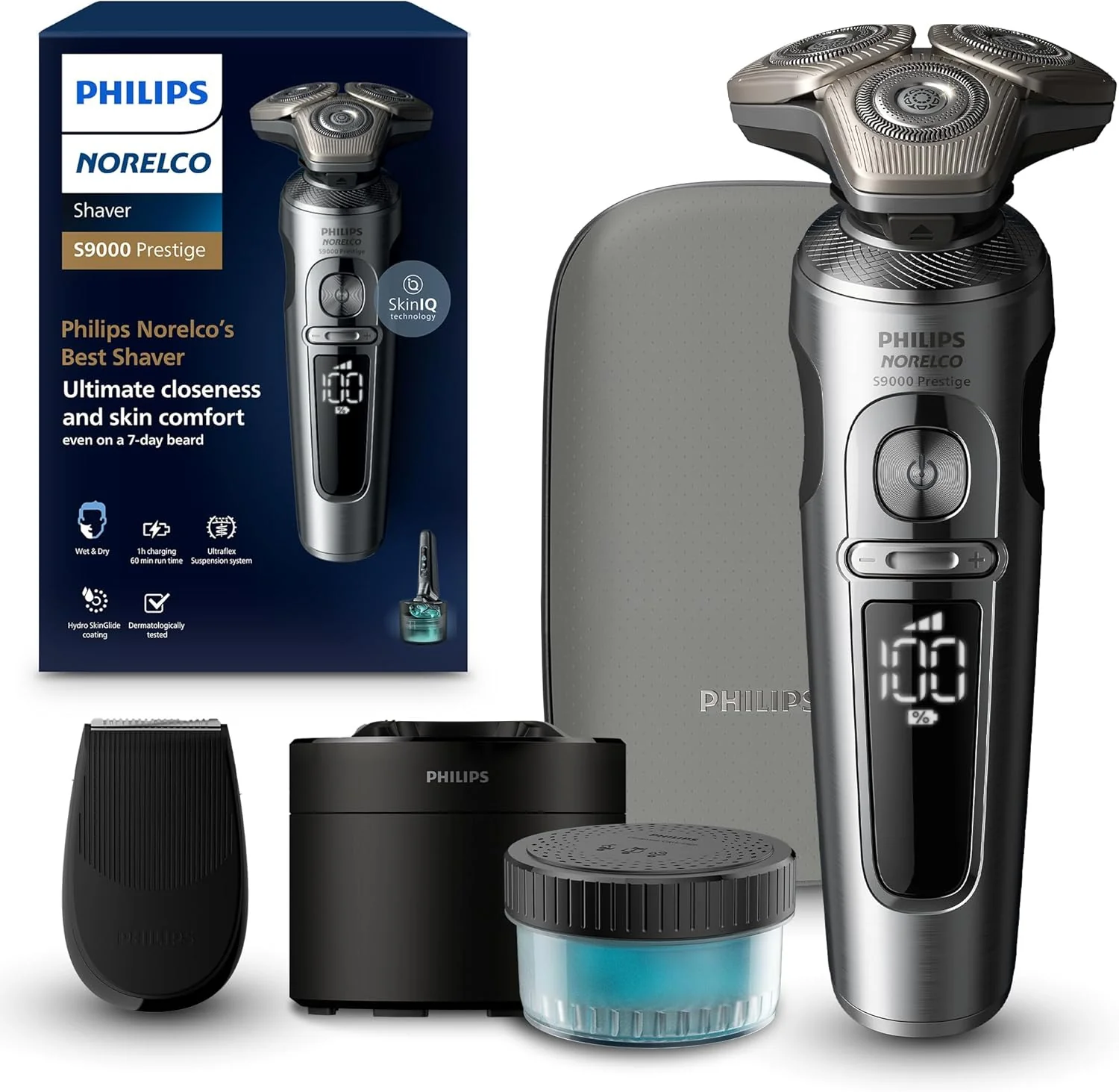 Philips Norelco S9000 Prestige Electric Shaver with Qi-Charger, Precision Trimmer and Premium Case, SP9872/86