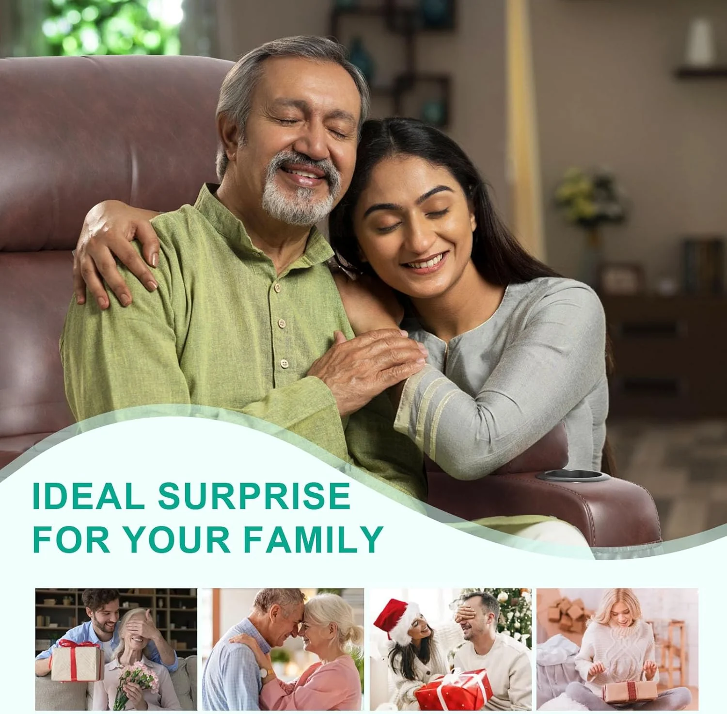 Relaxation chair, TV chair, electrically adjustable massage chair with heating function, footstool, 2 side bag drink racks, C-shaped and USB ports, living room TV chair