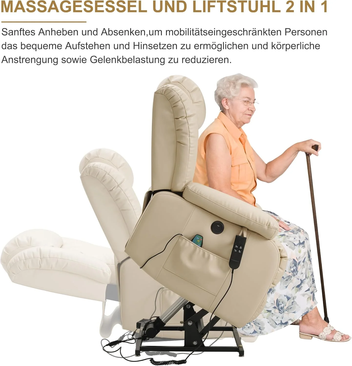 2-motor 180° electric relaxation chair, sleep chair, massage chair, vibration and heating (beige)