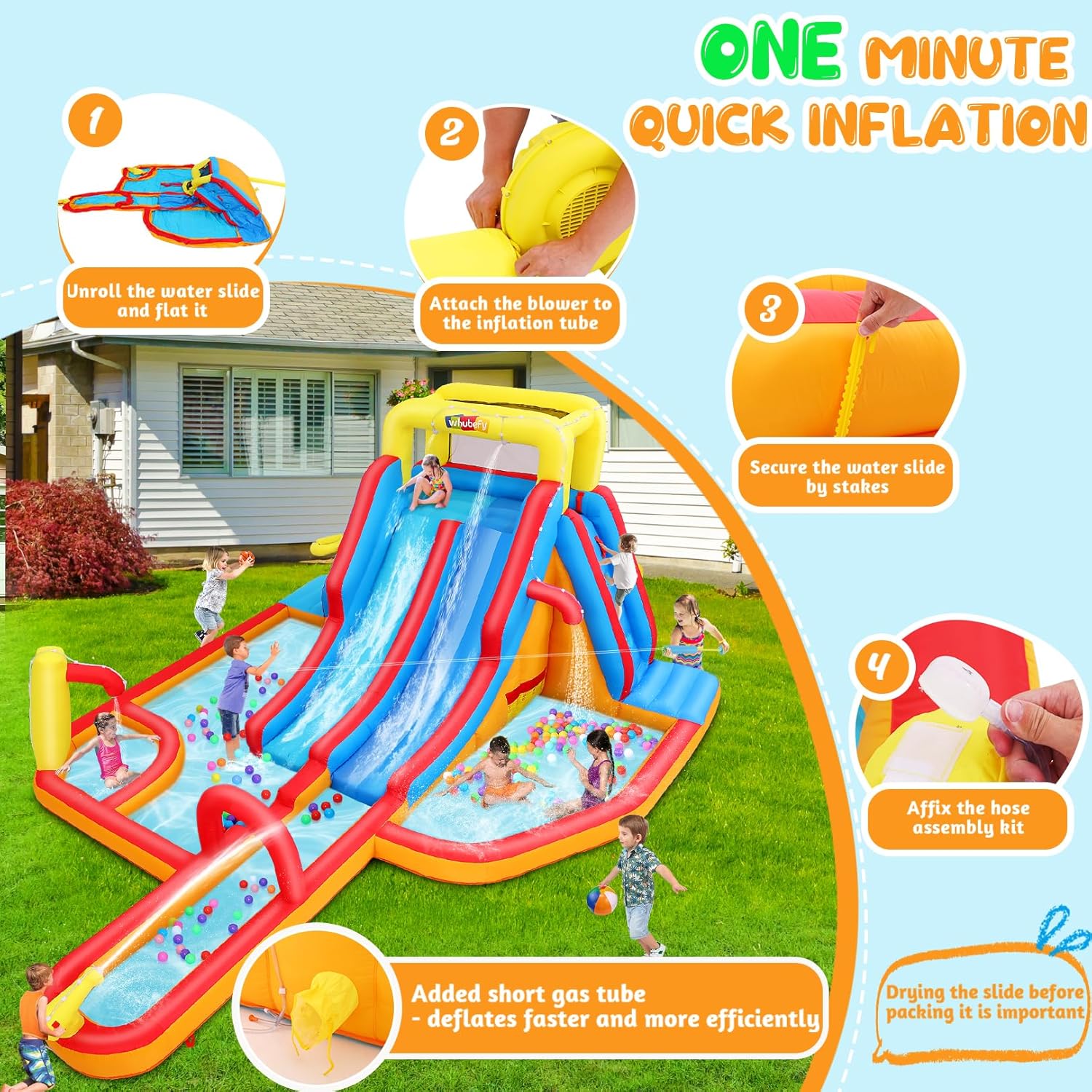 Whubefy 18Ftx14Ft Inflatable Water Slide Park Kids 3-12, Big Waterslide Bounce House with Extra Long Slides, Splash Pool, Kiddie Pool, Blow Up Water Slides Inflatables for Kids Backyard Water Fun