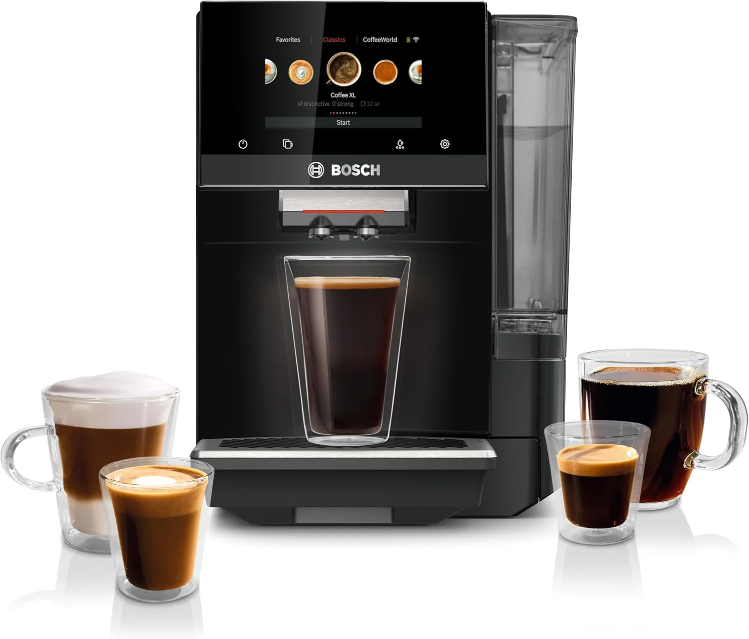 Bosch 800 Series Fully Automatic Espresso and Coffee Machine – 36 Drinks with Coffee World, Cold Brew, Double Cup, Milk Hose, Glass Milk Container, in Metallic Silver TPU60501