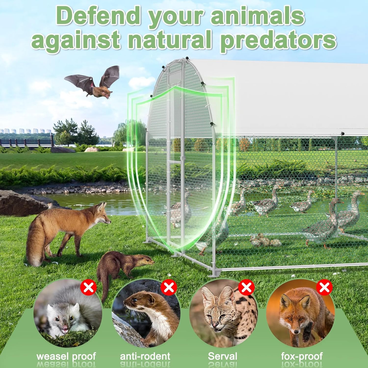 Hühnerstall Metall Freilaufgehege Freigehege, Geflügelstall Kleintiere, Verzinkter Stahlrahmen mit PE Dach, Bogenaufsatz (3x6m)