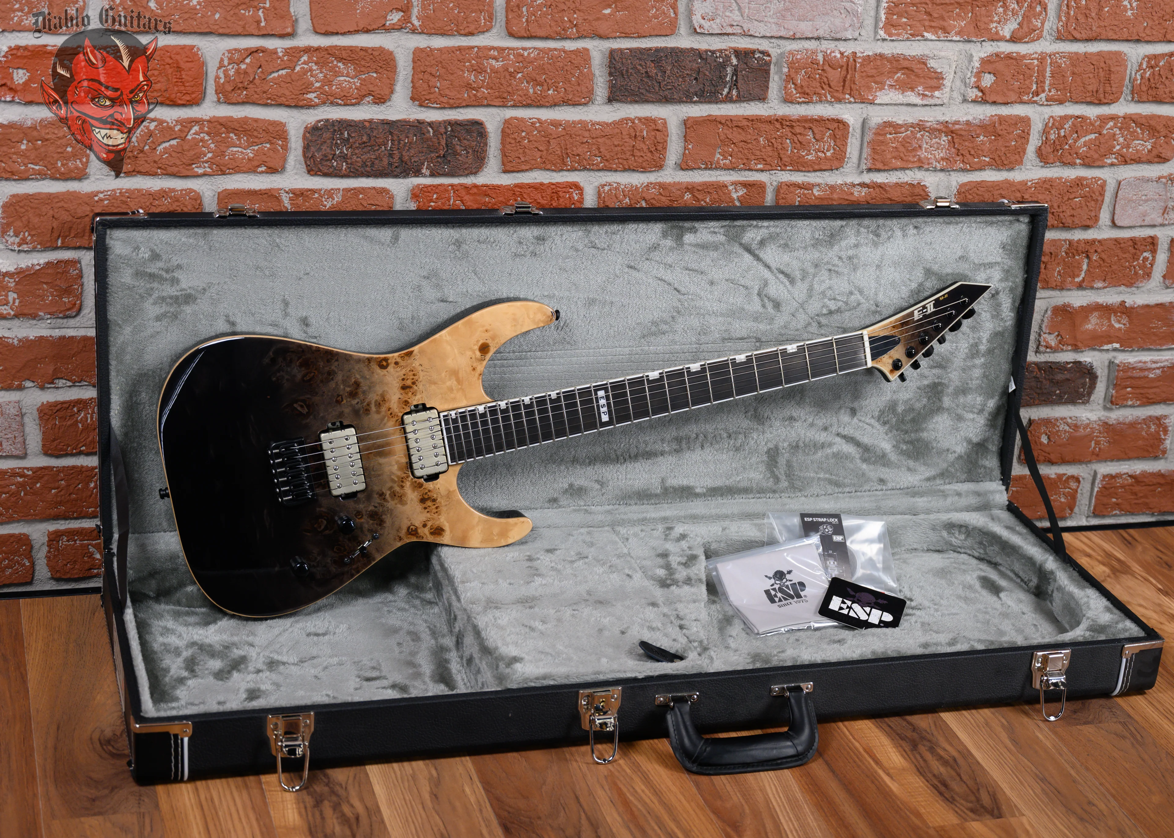 ESP E-II M-II NT Burled Maple Top Black Natural Fade 2021 w/OHSC