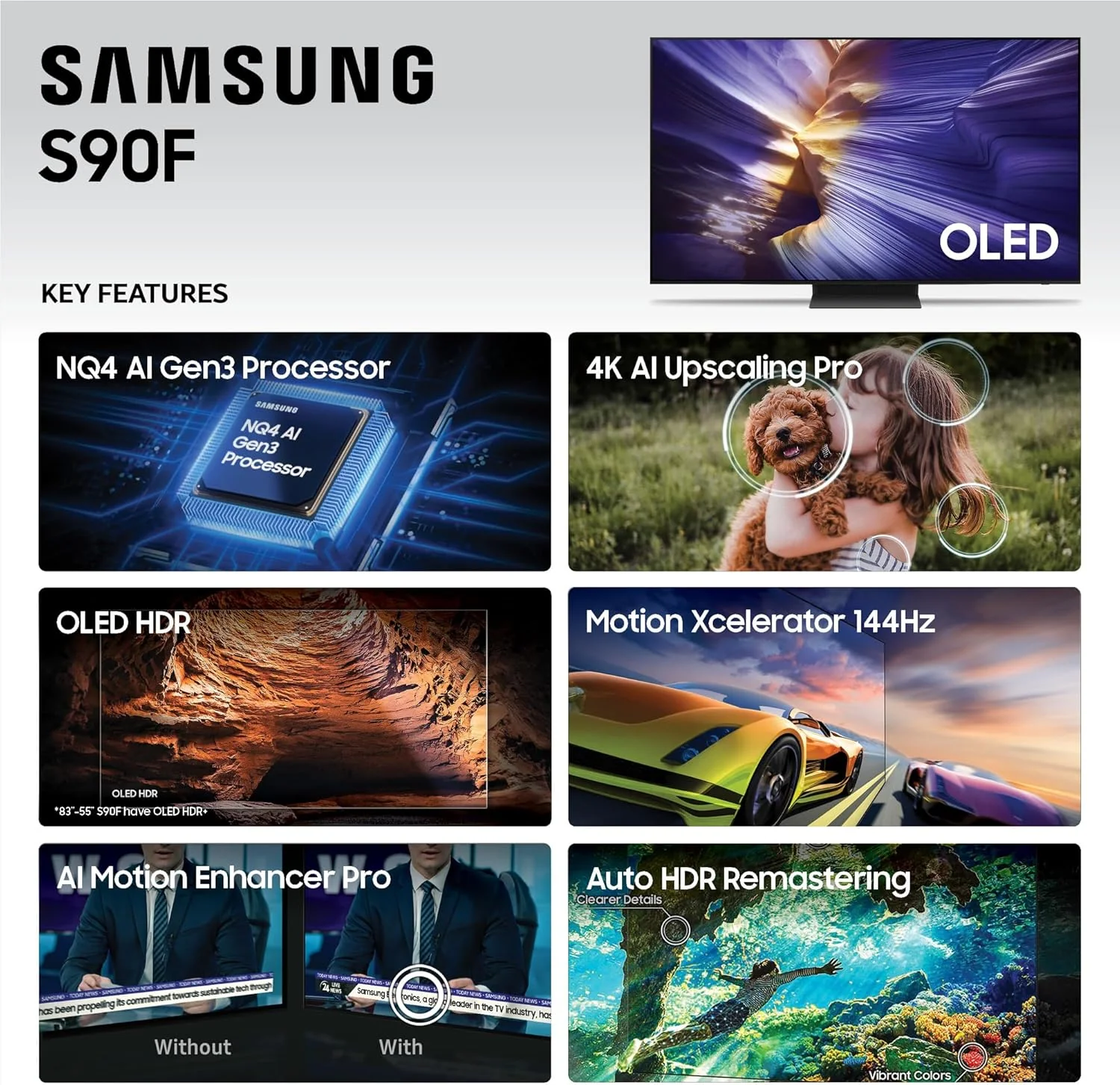 SAMSUNG 48-Inch Class OLED S90F 4K Smart TV (2025 Model) NQ4 AI Gen3 Processor, 4K AI Upscaling Pro, OLED HDR +, Motion Xcelerator 144Hz, Samsung Vision AI, Alexa Built-in