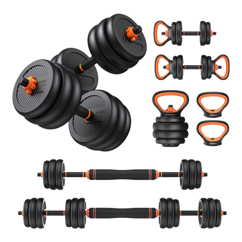 FEIERDUN Adjustable Dumbbells, 20/30/40/50/70/90lbs Free Weight Set with Connector, 4 in1 Dumbbells Set Used as Barbell, Kettlebells, Push up Stand