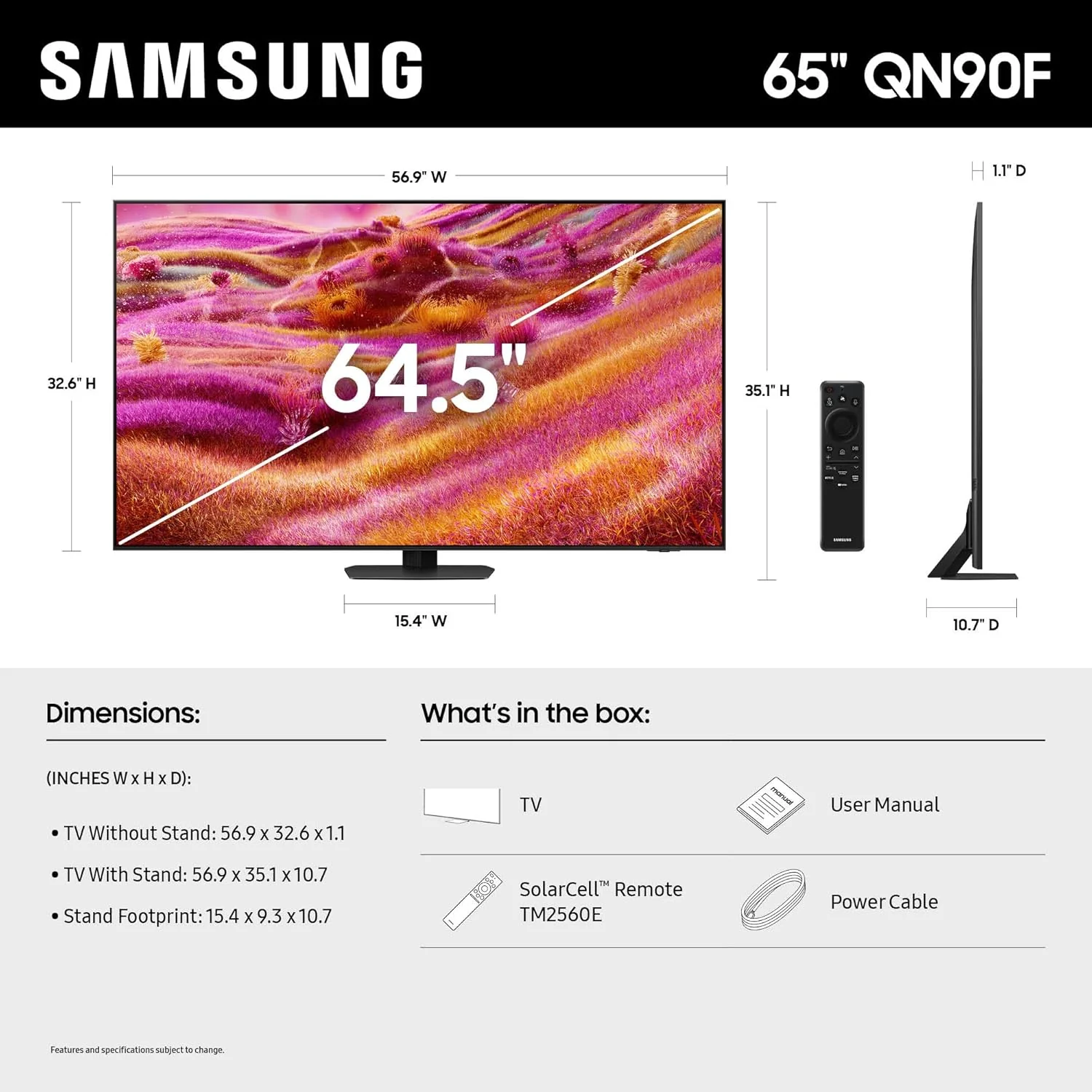 Samsung 65-Inch Class Neo QLED 4K QN90F Series, Vision AI, Mini LED Smart TV (2025 Model, 65QN90F) Neo Quantum HDR+, Object Tracking Sound+ w/Dolby Atmos, Glare Free, Gaming Hub, Alexa Built-in