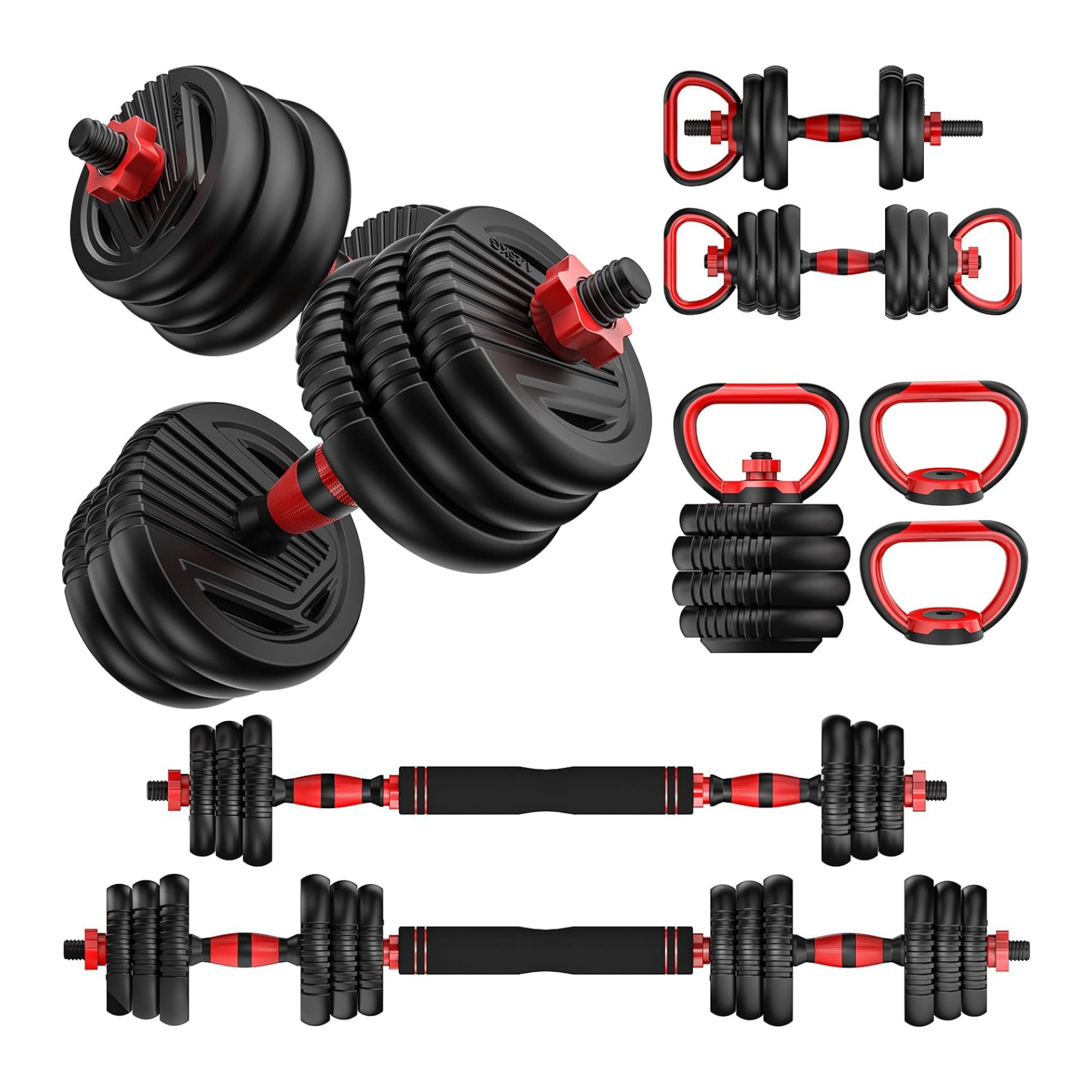 Trakmaxi Adjustable Dumbbell Set 20LBS/35LBS/55LB/70LBS Free Weights Dumbbells, 4 in 1 Weight Set, Dumbbell, Barbell, Kettlebell, Push-up