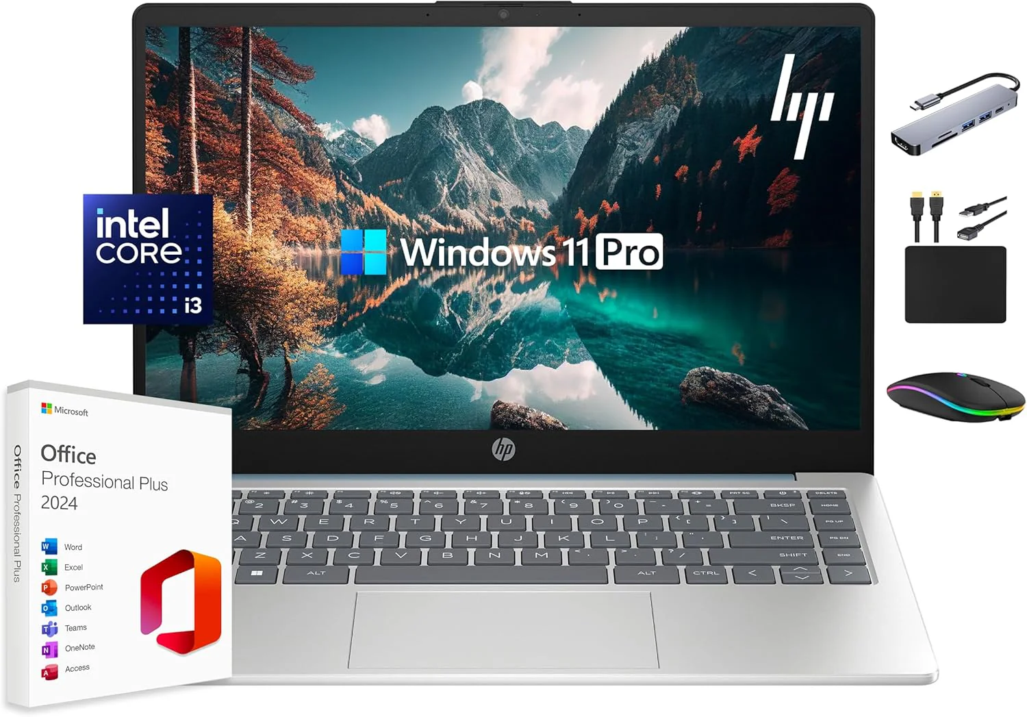 HP Laptop Computer 2025 Portable Slim, 14” HD Display, 8-Core Intel Core i3, 16GB RAM, 1TB Storage (500GB SSD + 500GB Ext), Wi-Fi 6, Long Battery, MarxsolAccessory, Win 11 Pro Lifetime Office 2024