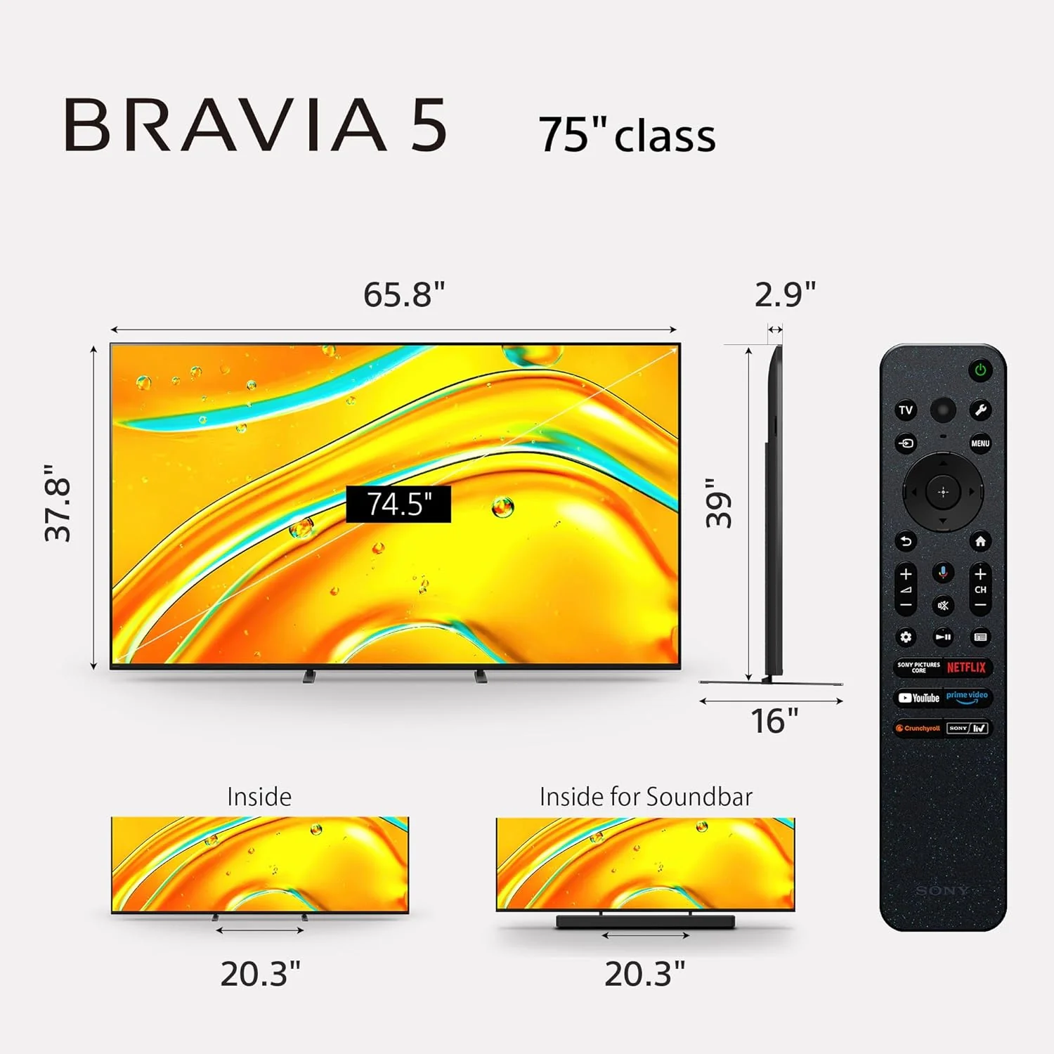 Sony BRAVIA 5 75 Inch TV, Mini LED, 4K Smart Google TV, XR Processor with AI Technology,120hz Television with Dolby Vision/Atmos, Exclusive Features for PlayStation®5, K-75XR50, 2025 Model