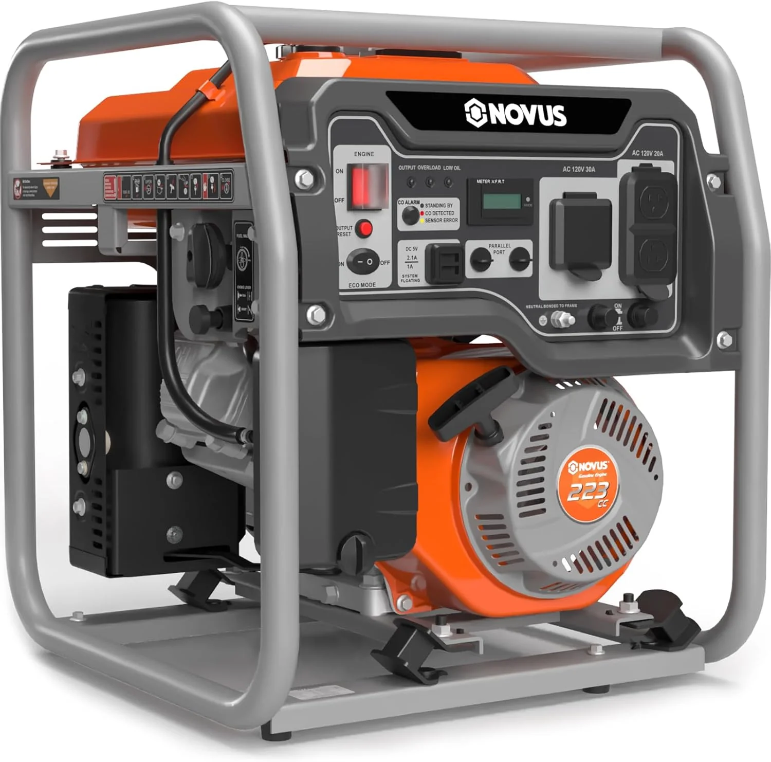 NOVUS 2300-Watt Portable Inverter Generator, Gas Powered, RV Ready, Quiet Small Gas Generators for Home Backup, Outdoor Camping, Parallel Capable, with CO Sensor, EPA Compliant