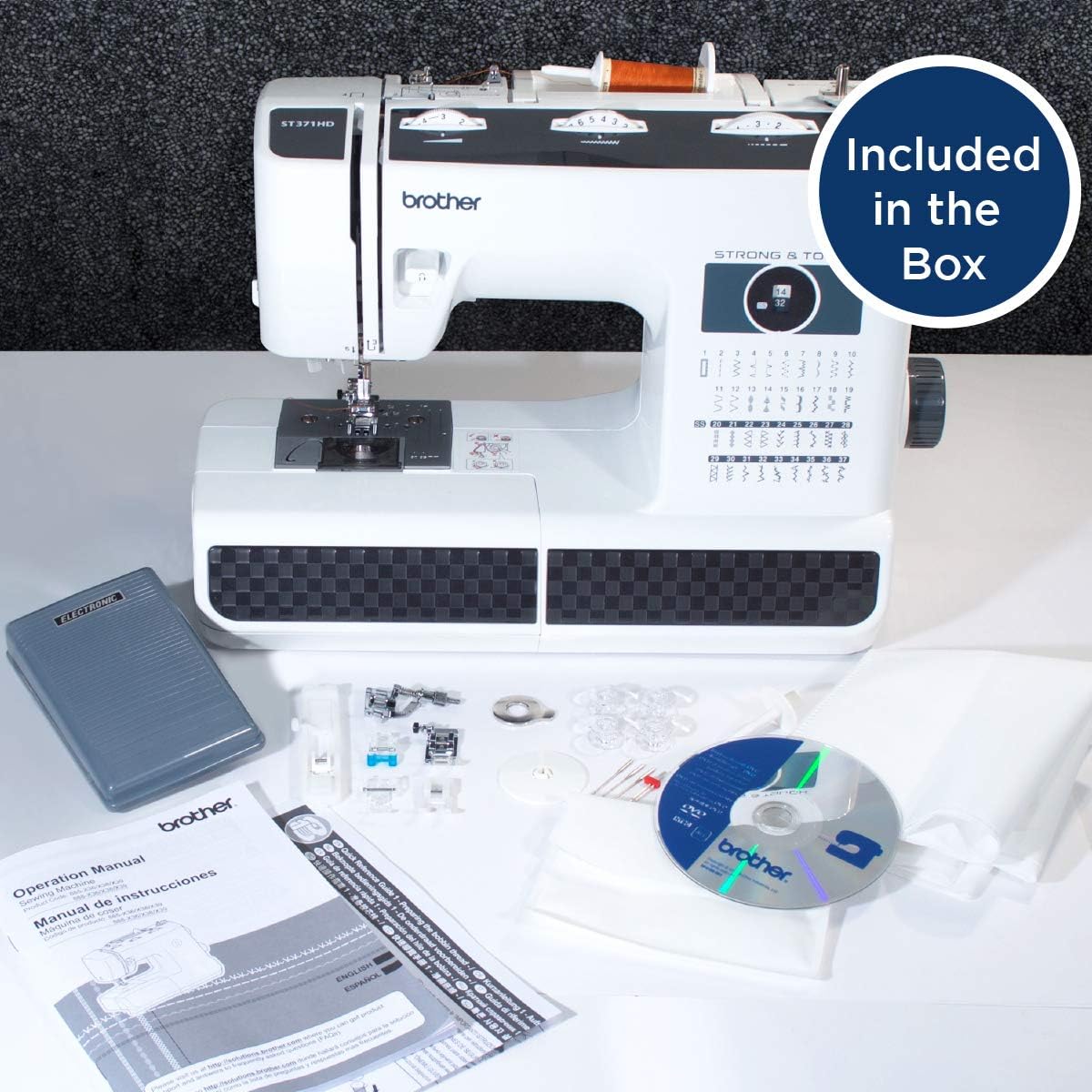 Brother ST371HD Sewing Machine, Strong & Tough, 37 Built-in Stitches, Free Arm Option, 6 Included Feet