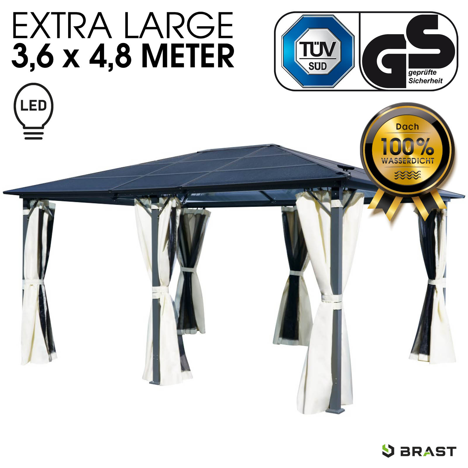 BRAST Alu-Pavillon PREMIUM 3,6x4,8m beige inkl. LEDs