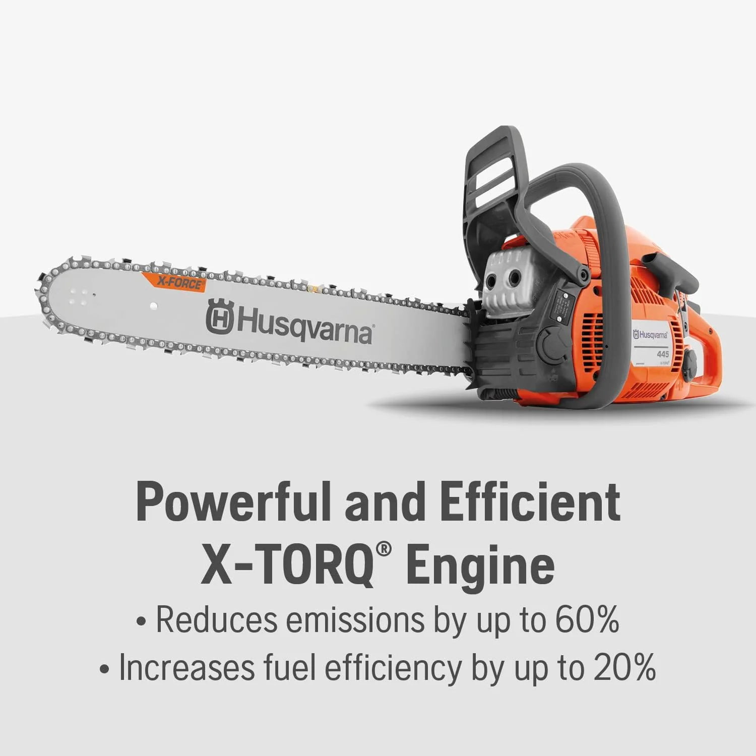 Husqvarna 445 Gas Chainsaw, 50-cc 2.8-HP, 2-Cycle X-Torq Engine, 18 Inch Chainsaw with Automatic Oiler, For Wood Cutting and Tree Trimming