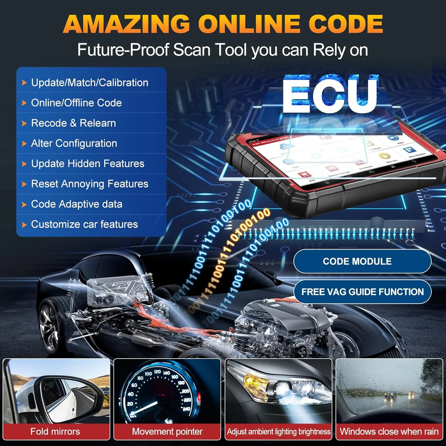 LAUNCH X431 PRO Elite [2025 New Model] Fully Functional Bidirectional Scanner with CANFD&DOIP,ECU Code,38+ Resets,FCA AutoAuth,Full System Scanner for All Cars,2-Year Update