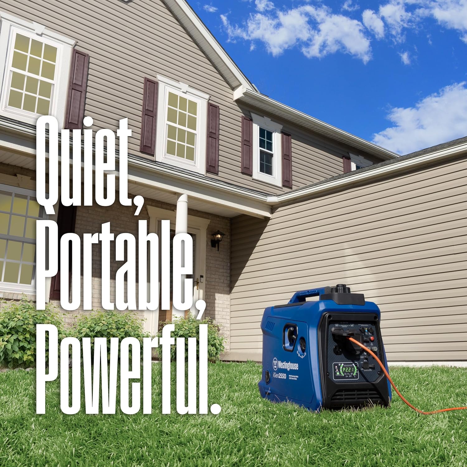 Westinghouse 2550 Peak Watt Super Quiet & Lightweight Portable Inverter Generator, RV Ready 30A Outlet, Gas Powered, Parallel Capable, Long Run Time,Blue