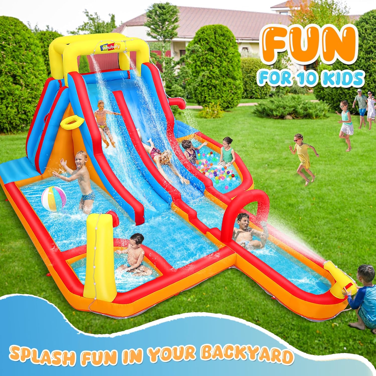 Whubefy 18Ftx14Ft Inflatable Water Slide Park Kids 3-12, Big Waterslide Bounce House with Extra Long Slides, Splash Pool, Kiddie Pool, Blow Up Water Slides Inflatables for Kids Backyard Water Fun
