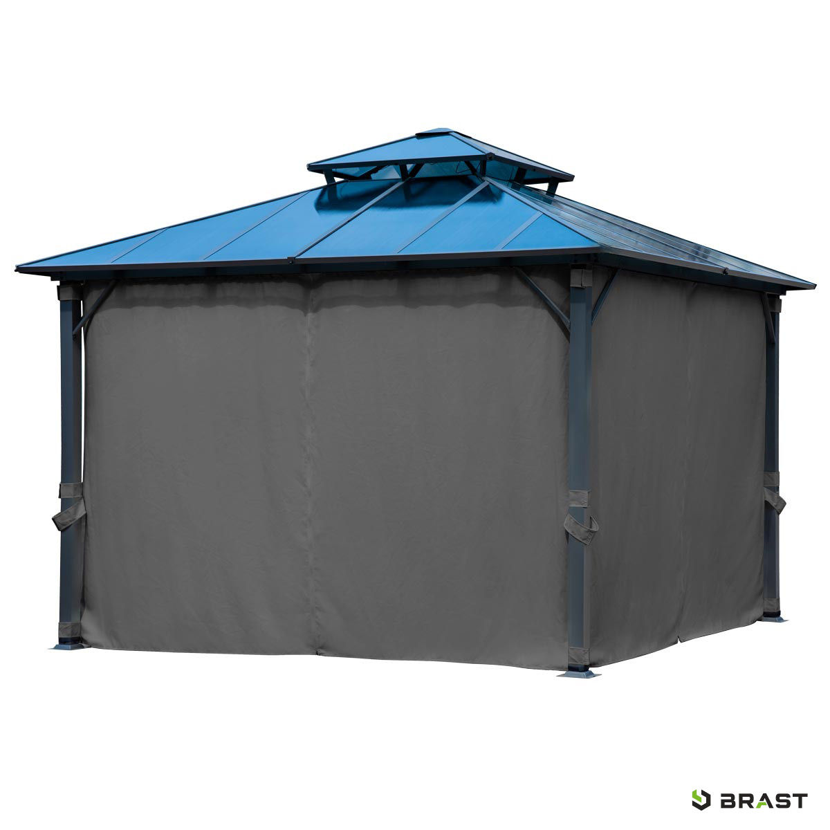 BRAST Alu Pavillon PAGODE 4x4m dunkelgrau mit Moskitonetz
