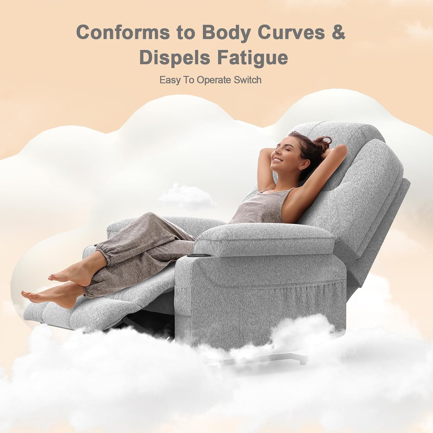 Senior relaxation chair, power lounge chair with massage and warmth, extended footstool, C + USB interface, 2 beverage racks, 2 side bags, lounge chair, lounge sofa