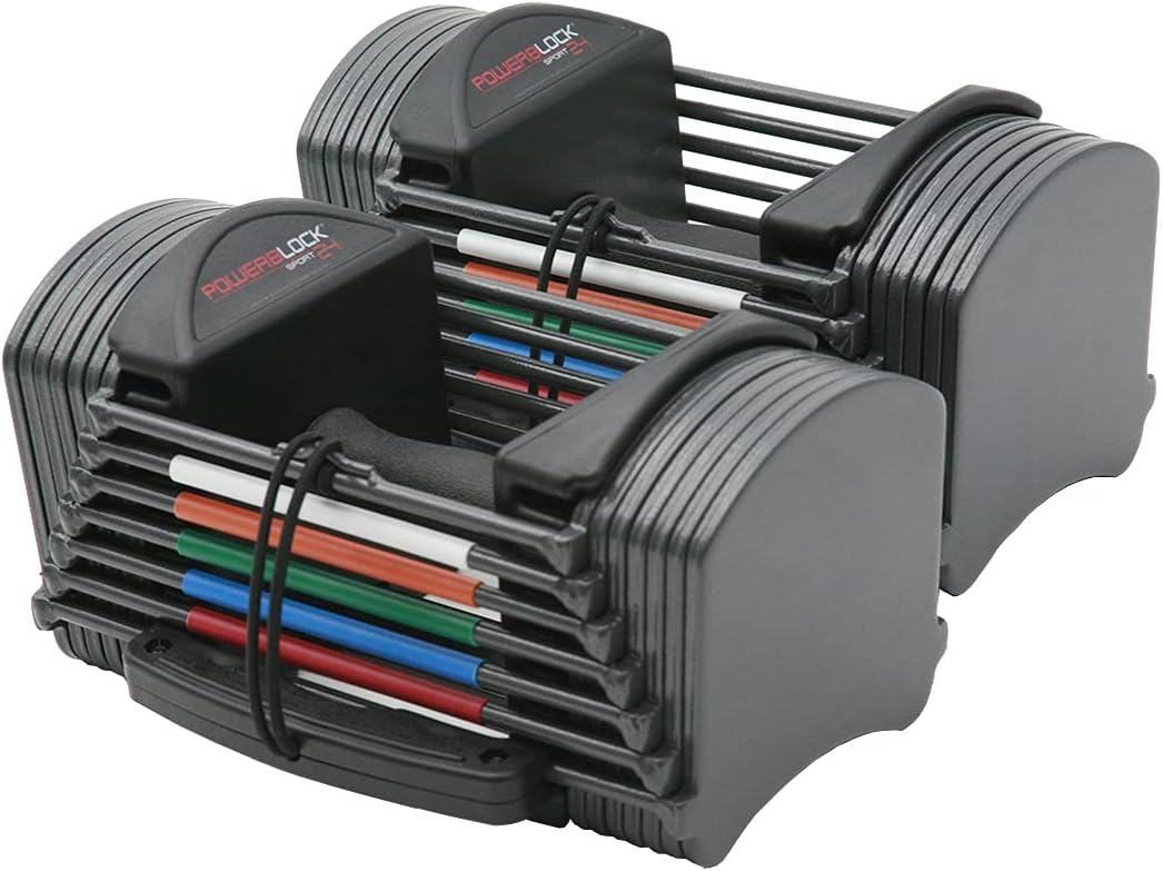 PowerBlock Sport 24 Adjustable Dumbbells, Sold in Pairs, 3-24 lb. Dumbbells, Durable Steel Build, Innovative At Home Workout Equipment, All-in-One Exercise Dumbbells, Strength Training Grey