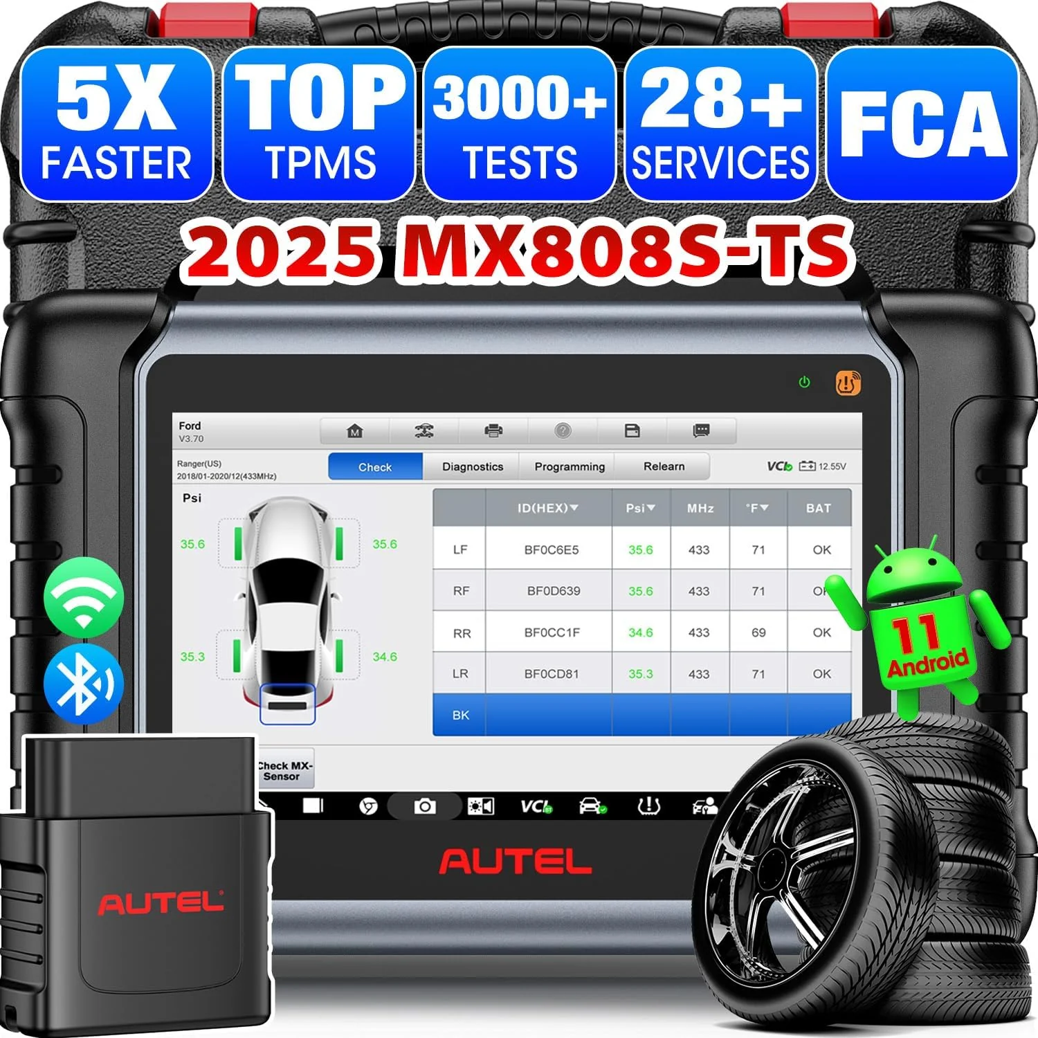 Autel MaxiCheck MX808S-TS Scanner: 2025 Same as MX900-TS TS900, US Ver. of MaxiCOM MK808S-TS MK808Z-TS Upgrade of MK808S MK808Z, Top TPMS Programming Tool, 3000+ Active Test, 28+ Service, 11 OS, FCA
