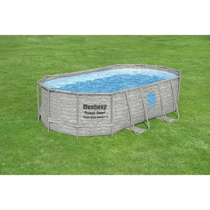 Kit Piscine hors sol BESTWAY Power Steel&trade;- 427 x 250 x 100 cm - Ovale (Livr&eacute;e avec filtre &agrave; cartouche, b&acirc;che, &eacute;chelle)