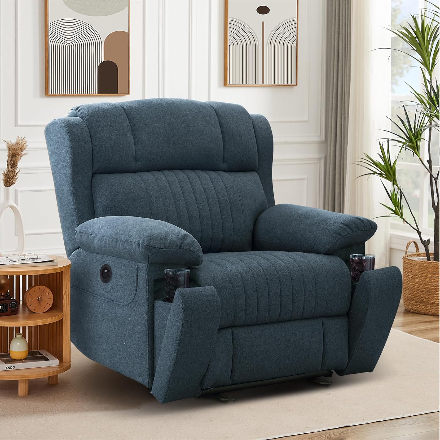 Electric adjustable TV armchair with reclining function, TV armchair with massage and heating functions, C-shaped and USB connector, maximum 160 kilograms (blue)