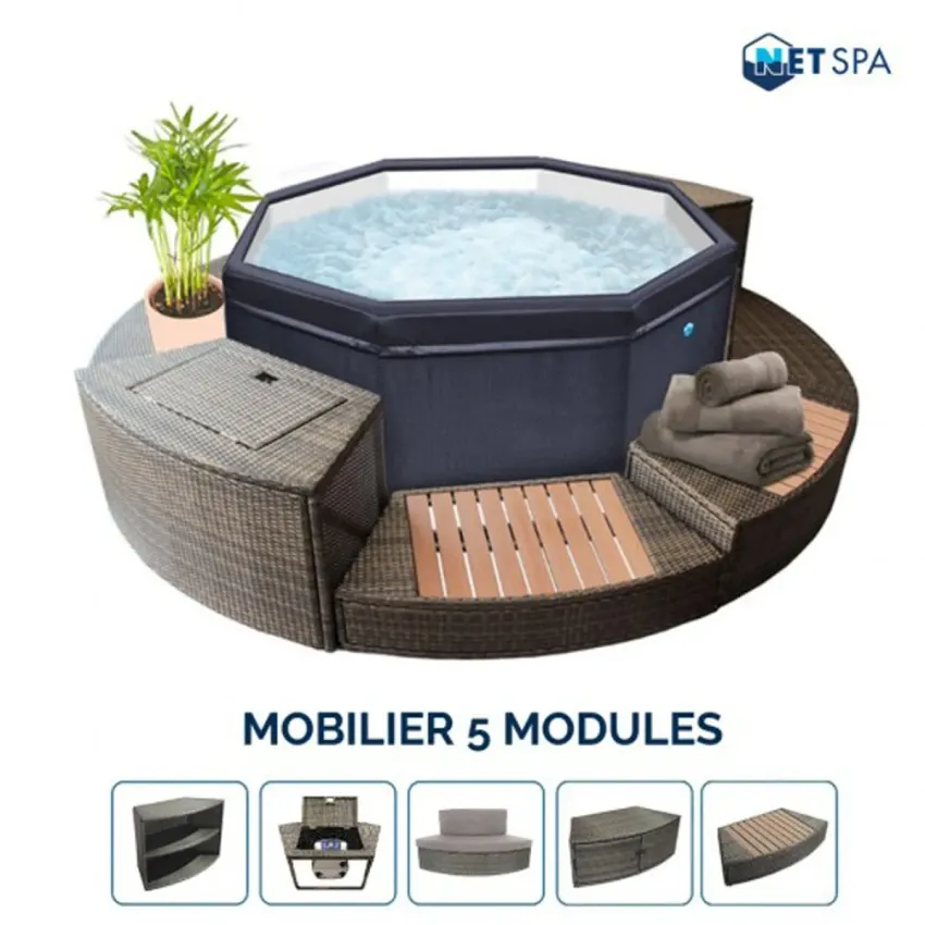 Spa semi-rigide octogonal Octopus NetSpa pour 4 à 6 personnes + mobilier 5 élements