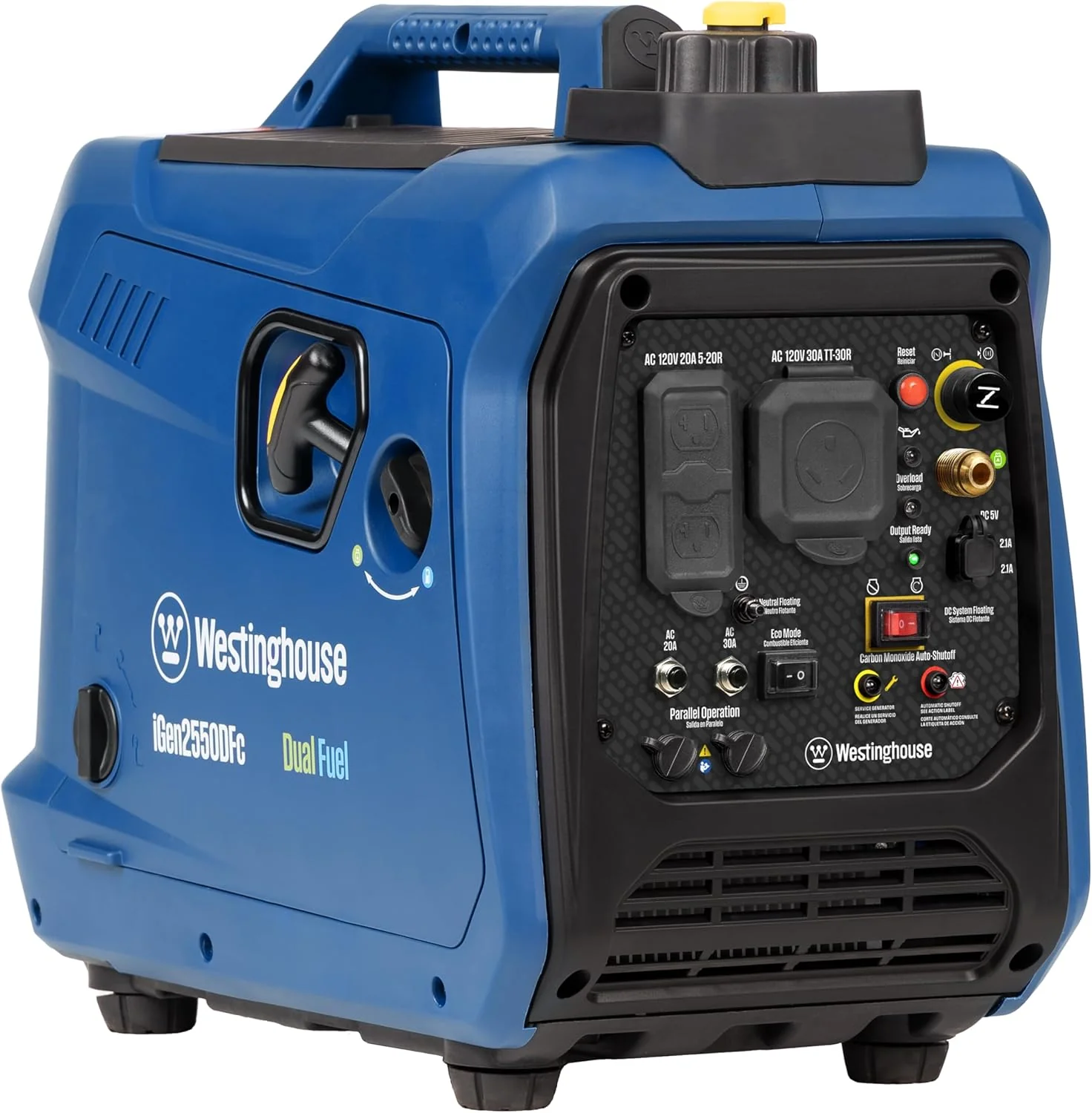 Westinghouse 2550 Peak Watt Super Quiet & Lightweight Portable Inverter Generator, RV Ready 30A Outlet, Gas Powered, Parallel Capable, Long Run Time,Blue