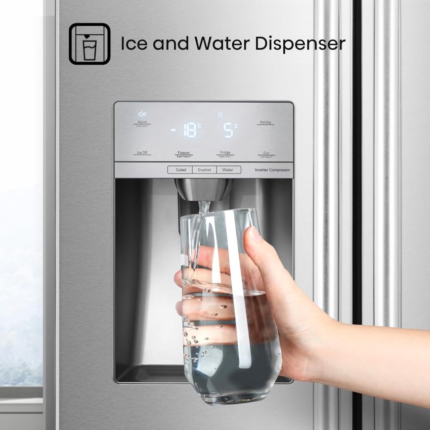 Hisense RS694N4ICE Freestanding American Side-by-Side Fridge Freezer - Total No Frost - Plumbed Water and Ice Dispenser - 562 liters - Stainless Steel - E Rated Energy Class E