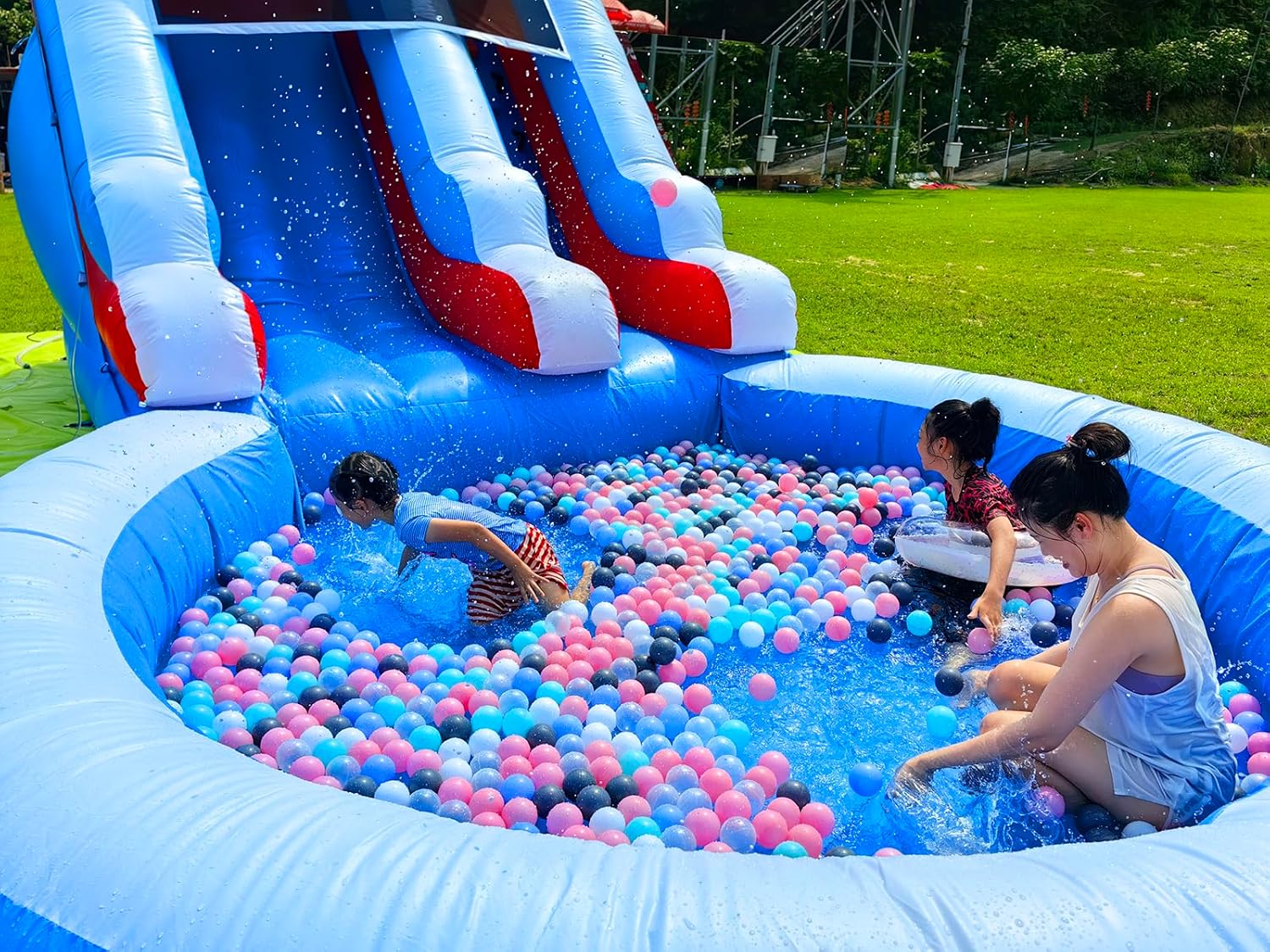 24FT(L) Commercial Grade Water Slide for Kids Adults, (Heavy Duty Full PVC) (Big Airtight Splash Water Pool), (1100w Blower), Inflatable Waterslide for Backyard, Ocean Outdoor Slide Park, 24x13x12ft