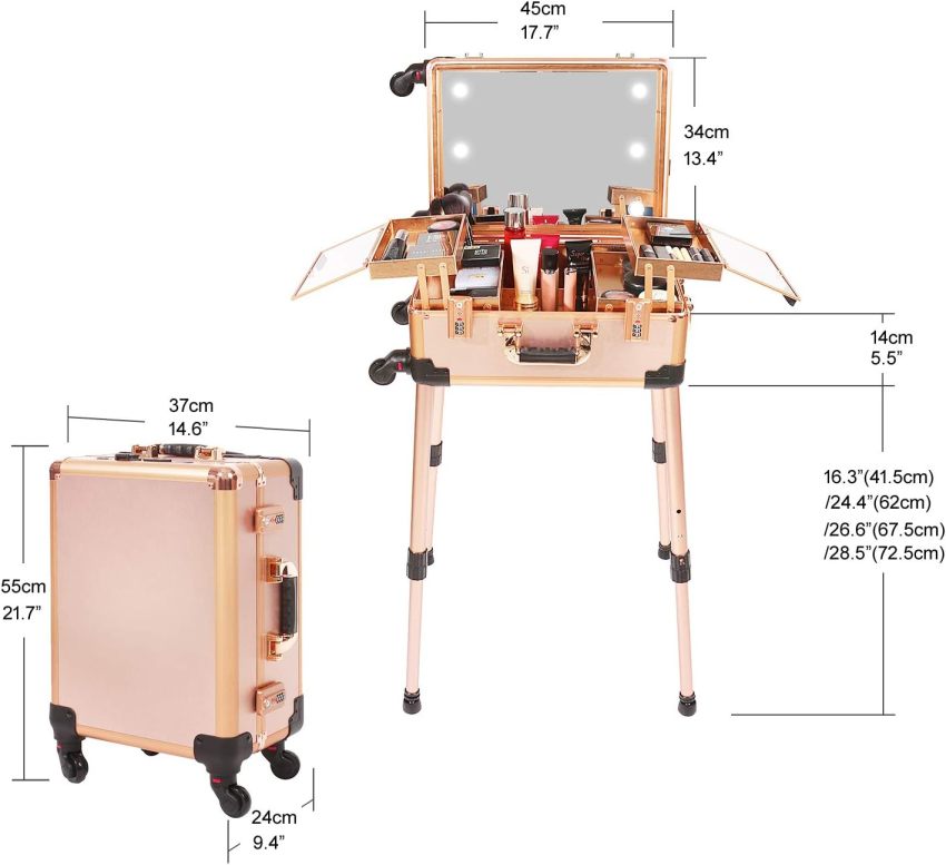Medium Makeup Train Case with Code Lock, Lighted Mirror