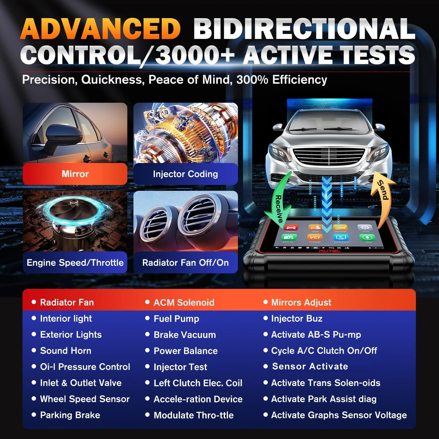Autel Scanner MaxiCOM MK900BT, 2025 MK900-BT V2.0 Bidirectional Diagnostic Tool, 8in Up of MK900 MX900 MK808S MK808BT MX808S MK808Z, 3000+ Active Tests, 40+ Service, CAN-FD&DOIP, All System, FCA 11 OS