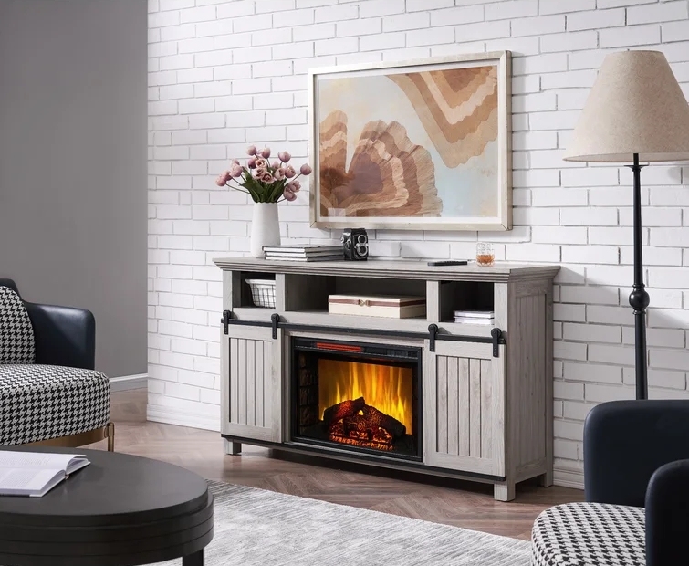 Joanna Electric Fireplace Media Console in Grey Washed Oak- SP5768