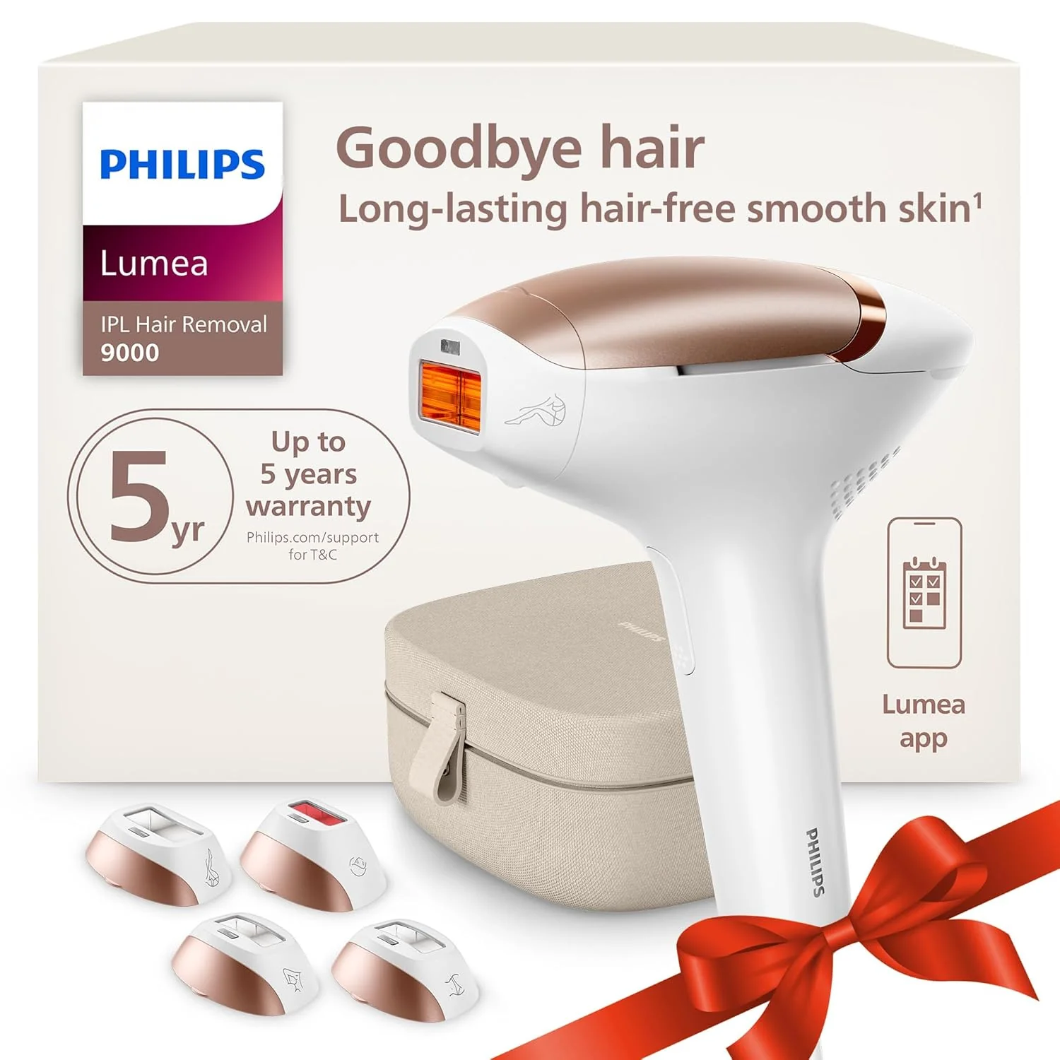Philips Lumea 9000 Series IPL Hair Removal Device, Permanent Laser Hair Reduction for Women & Men, Easy & Comfortable Use at Home, SenseIQ, 4 Attachments for Body, Face, Bikini & Underarms, BRI984/03