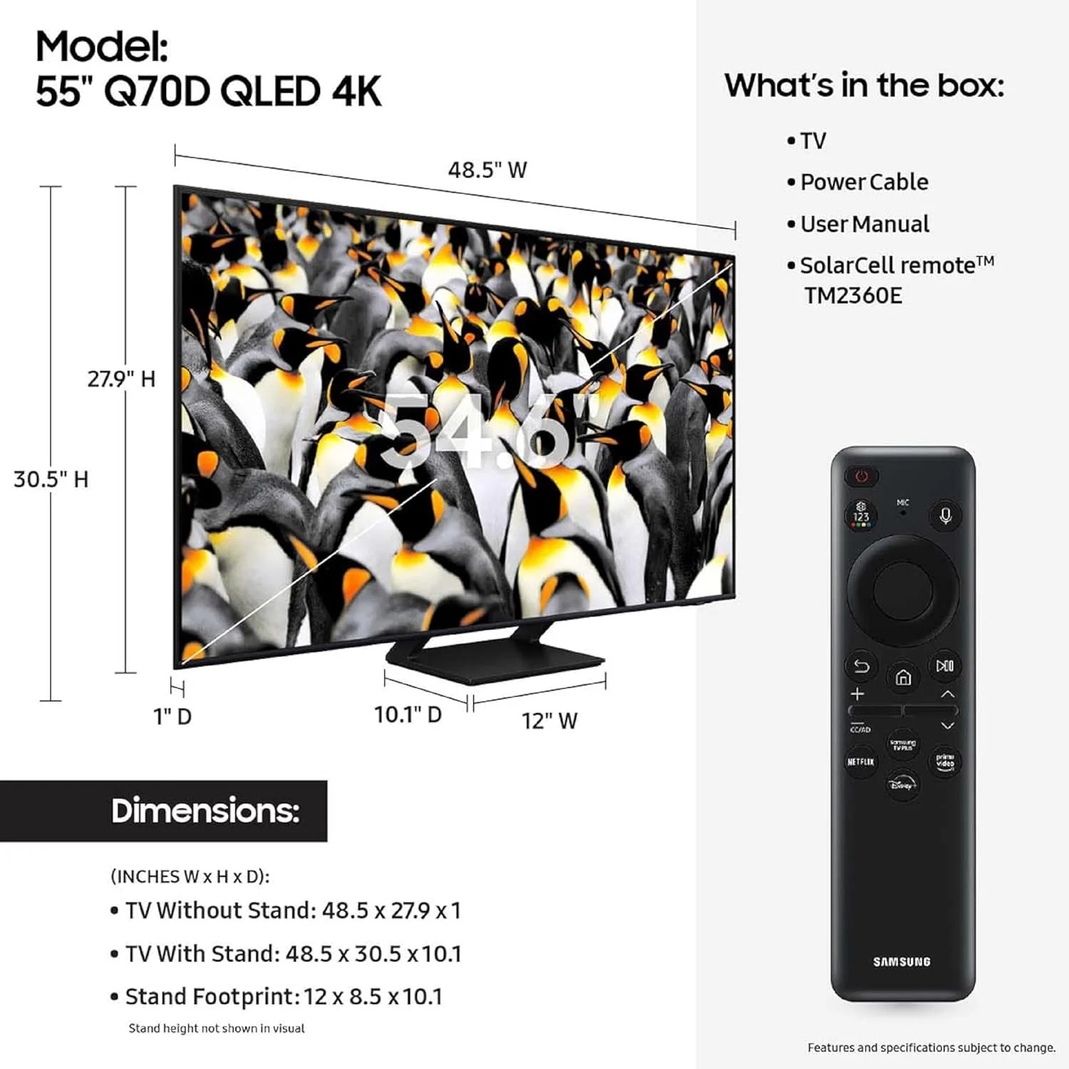 Samsung 55-Inch Class QLED 4K Q70D Series Quantum HDR Smart TV with Object Tracking Sound Lite, Motion Xcelerator, Eye Comfort Mode, Gaming Hub, Alexa Built-in (QN55Q70D, 2024 Model)