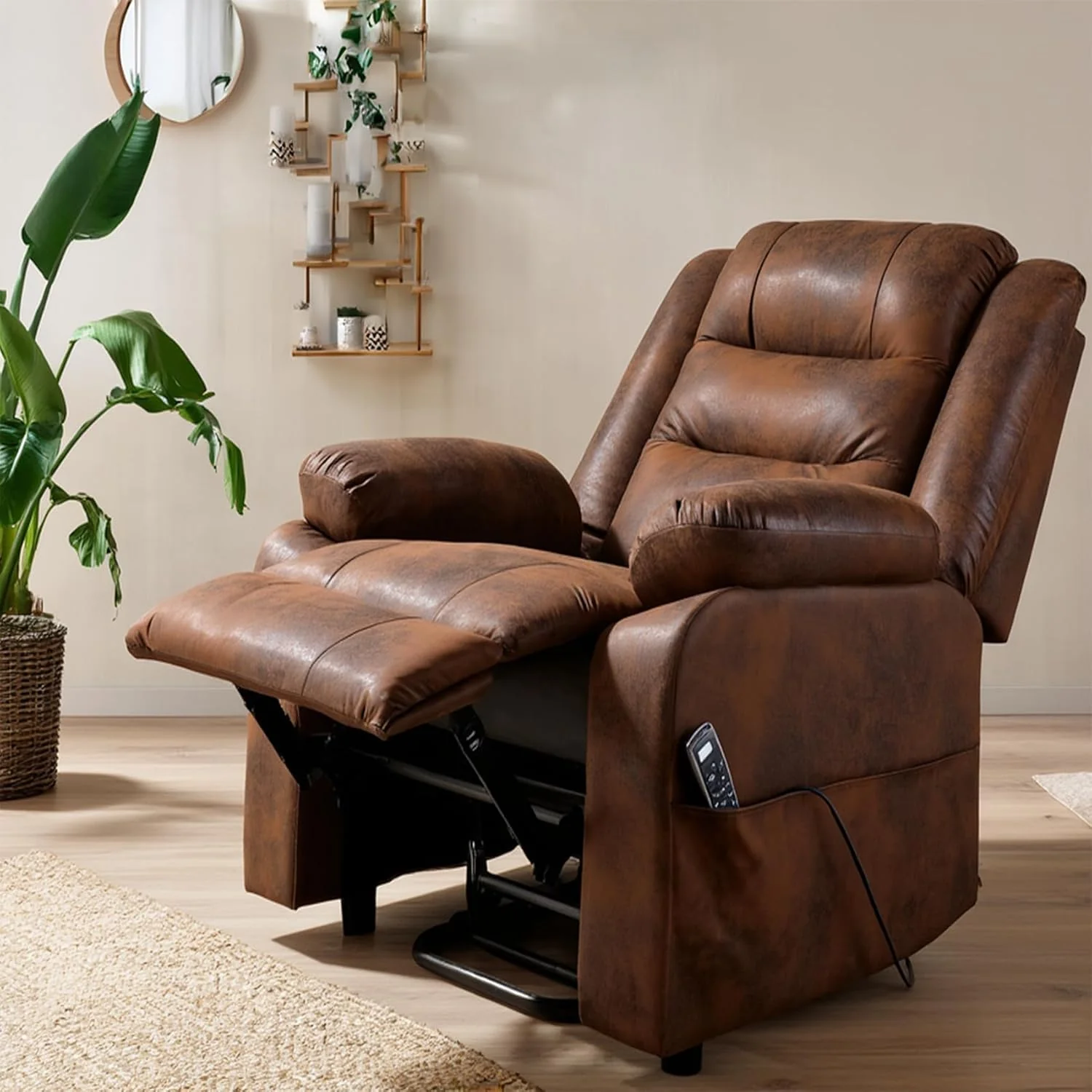 Electric TV chair with standing assistance, massage chair with heating function, adjustable remote control with lying function, sleep function and foot, weighing 220 kilograms, brown suede