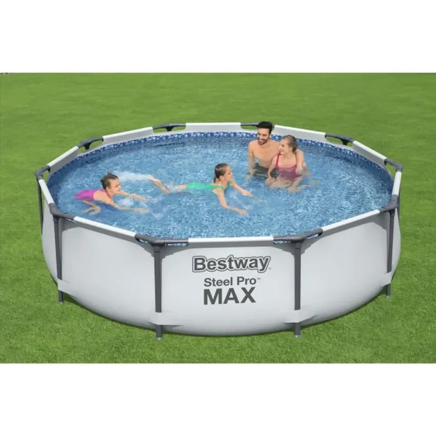 Kit Piscine hors sol tubulaire BESTWAY Steel Pro Max - 366 x 122 cm - Ronde (Livr&eacute;e avec un filtre &agrave; cartouche, &eacute;chelle, b&acirc;che)