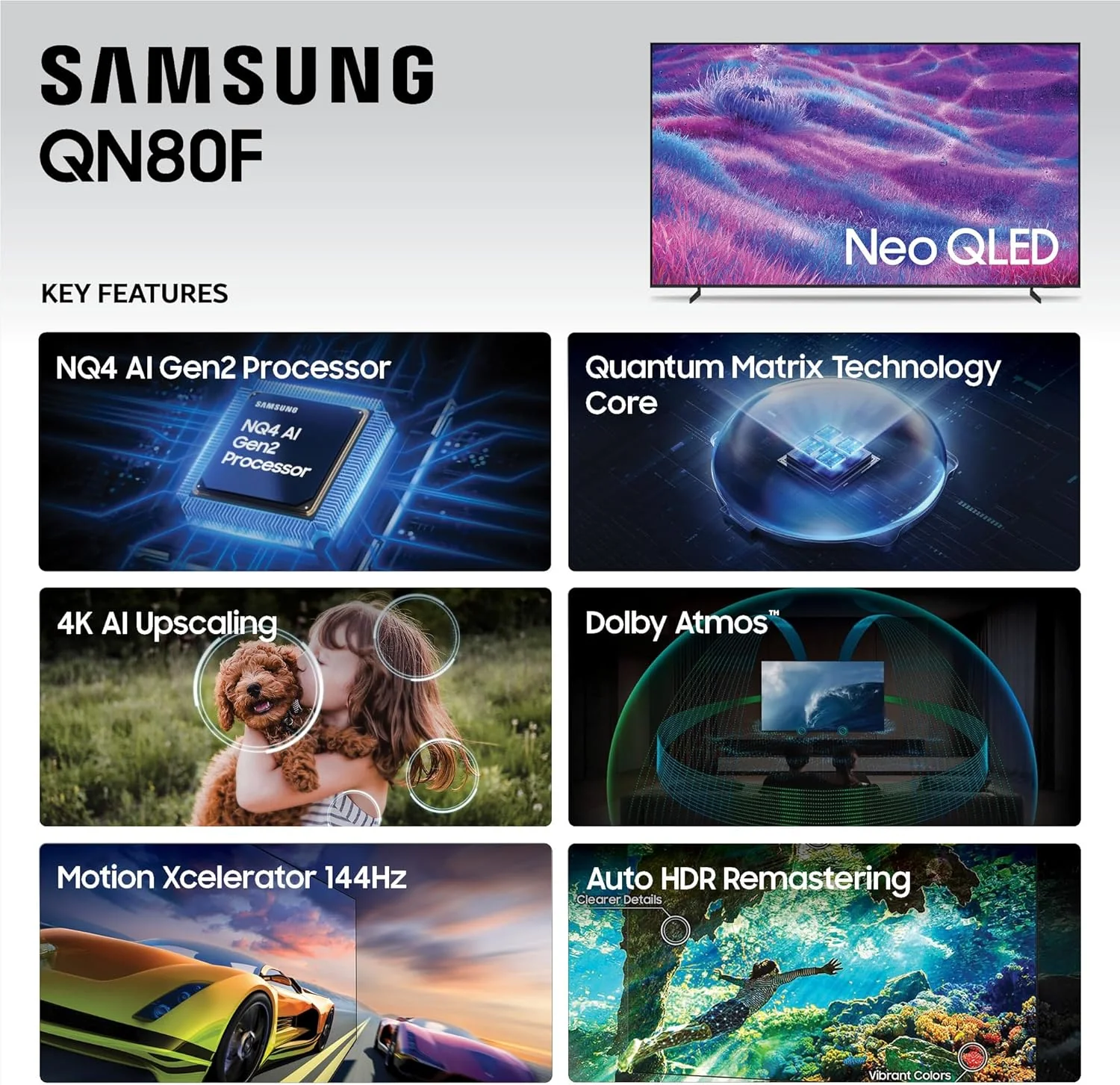 Samsung 85-Inch Class Neo QLED 4K QN80F Series, Vision AI, Mini LED Smart TV (2025 Model, 85QN80F) Neo Quantum HDR, Object Tracking Sound Lite w/Dolby Atmos, NQ4 AI Gen2 Processor, Alexa Built-in