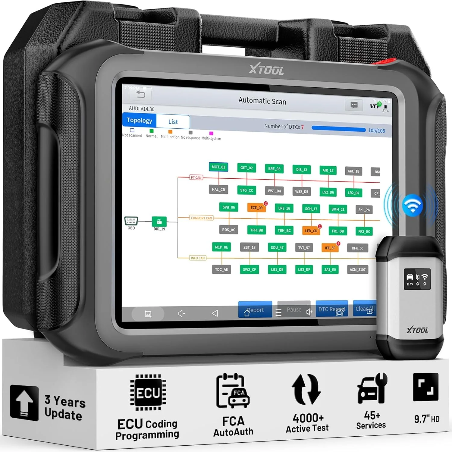 XTOOL D9S PRO ECU Programming and Coding Automotive Scan Tool: 2025 with FCA AutoAuth, Topology Map OBD2 Scanner Diagnostic Tool, Bidirectional/45+ Services, DoIP/CAN FD, 3-Year Update