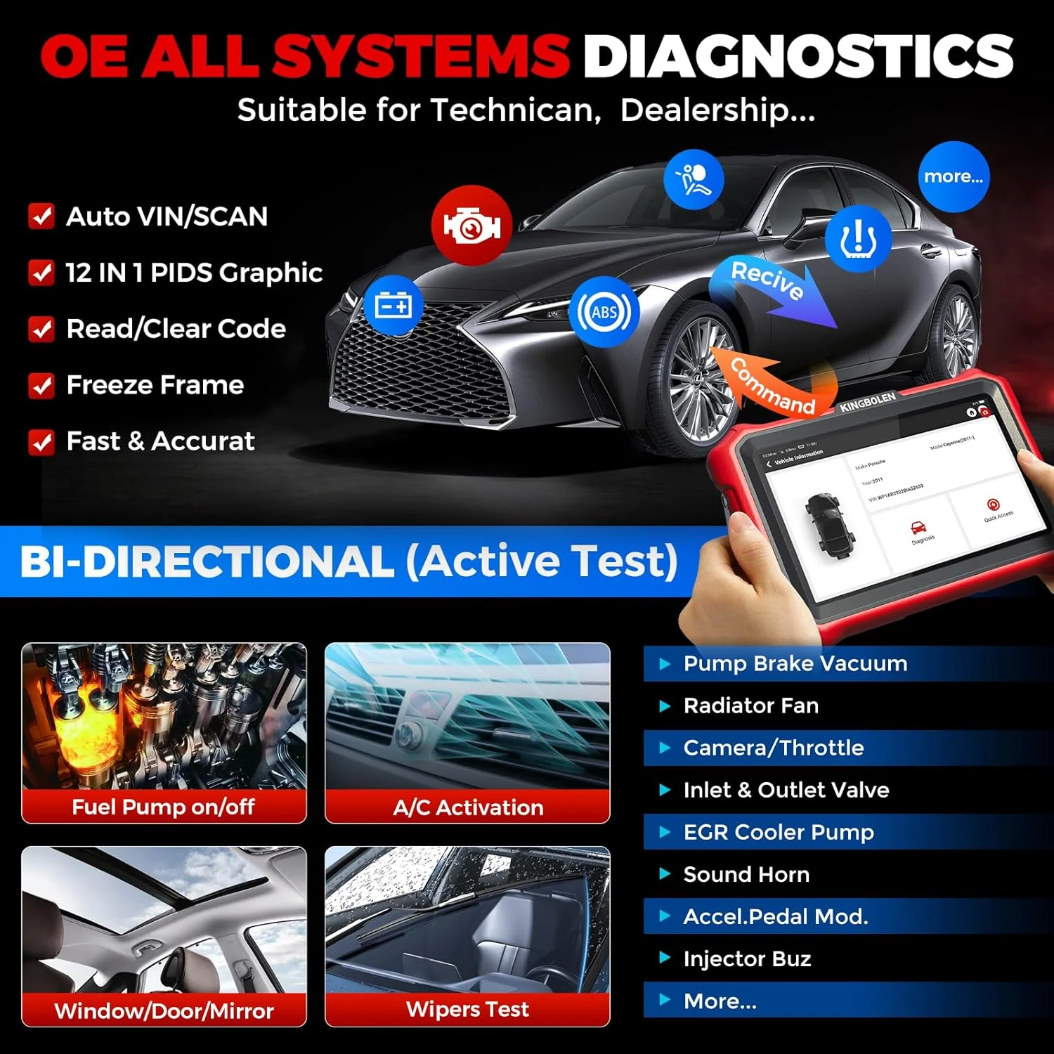 KINGBOLEN K8 Pro OBD2 Scanner Bluetooth 2025 Bidirectional Scan Tool with Lifetime Update(New Model) 8'' All System Diagnostic Tool, ECU Code, 34+ Reset, CANFD&DOIP, V.A.G Guide, FCA AutoAuth