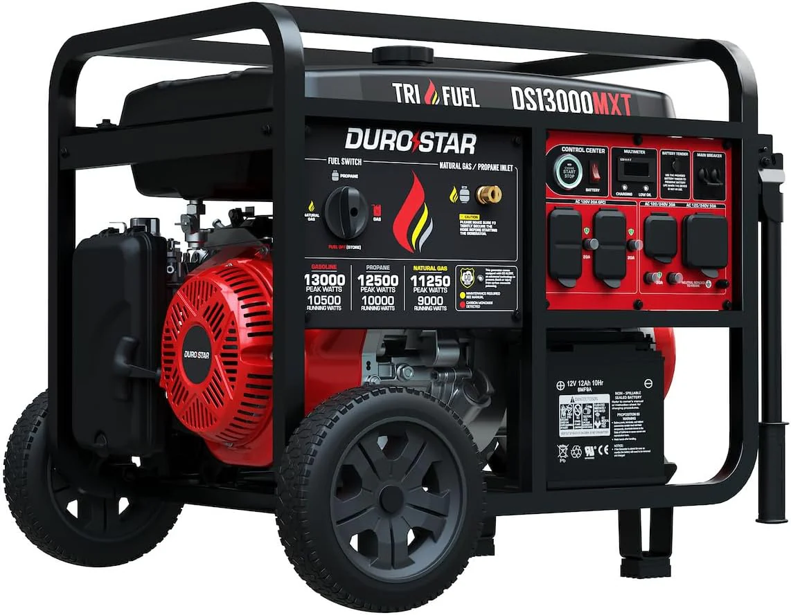 DuroStar DS13000MX 13,000-Watt 500cc Dual Fuel Portable Generator - Gas and Propane, Remote Electric Start, Whole Home Power Backup, Transfer Switch Ready, RV & Emergency Ready