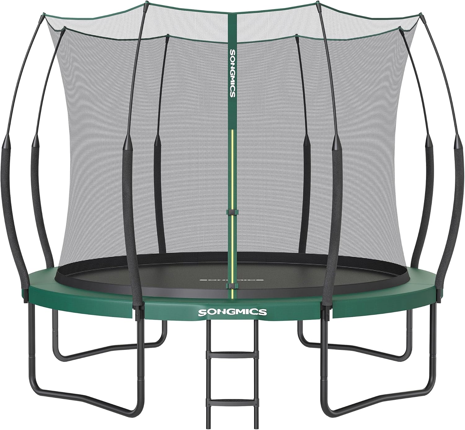 SONGMICS Springless Trampoline Ø 305 cm, Outdoor Trampoline for Children, Elastic Ropes, Safety Net with Zipper, Fiberglass Poles, Safe, Quiet