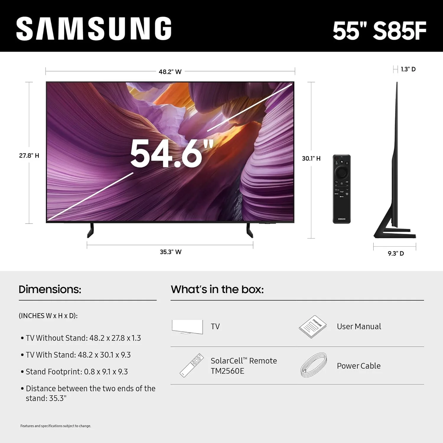 Samsung 55-Inch Class OLED 4K S85F Series, Vision AI Smart TV (2025 Model, 55S85F) Object Tracking Sound Lite w/Dolby Atmos, NQ4 AI Gen2 Processor, Contour Design, Color Booster Pro, Alexa Built-in