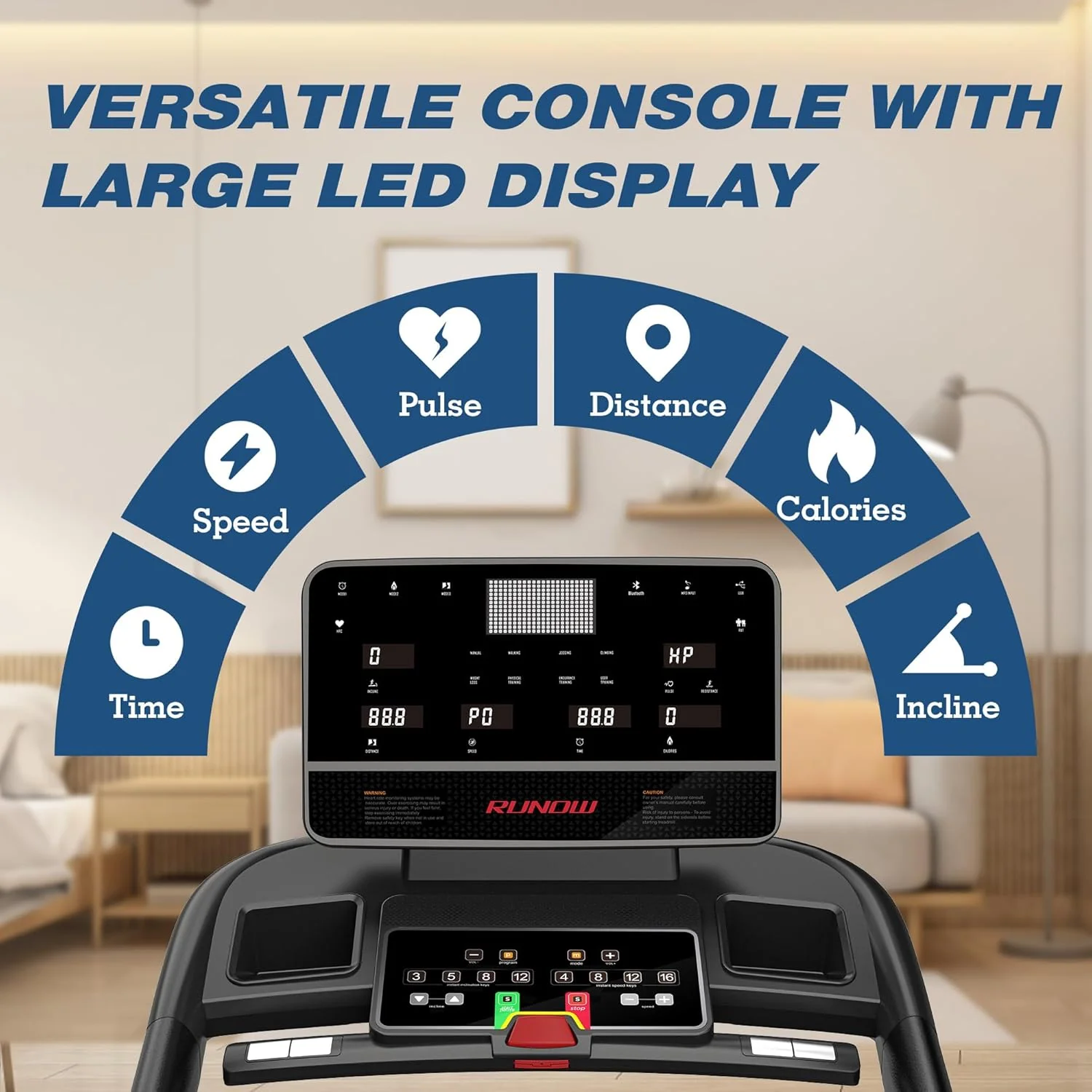 RUNOW Treadmill for Home - Incline Treadmill with 15% Auto Incline, Folding, 36 Preset Programs, Commercial Grade, 5.0HP, 450 LB User Capacity